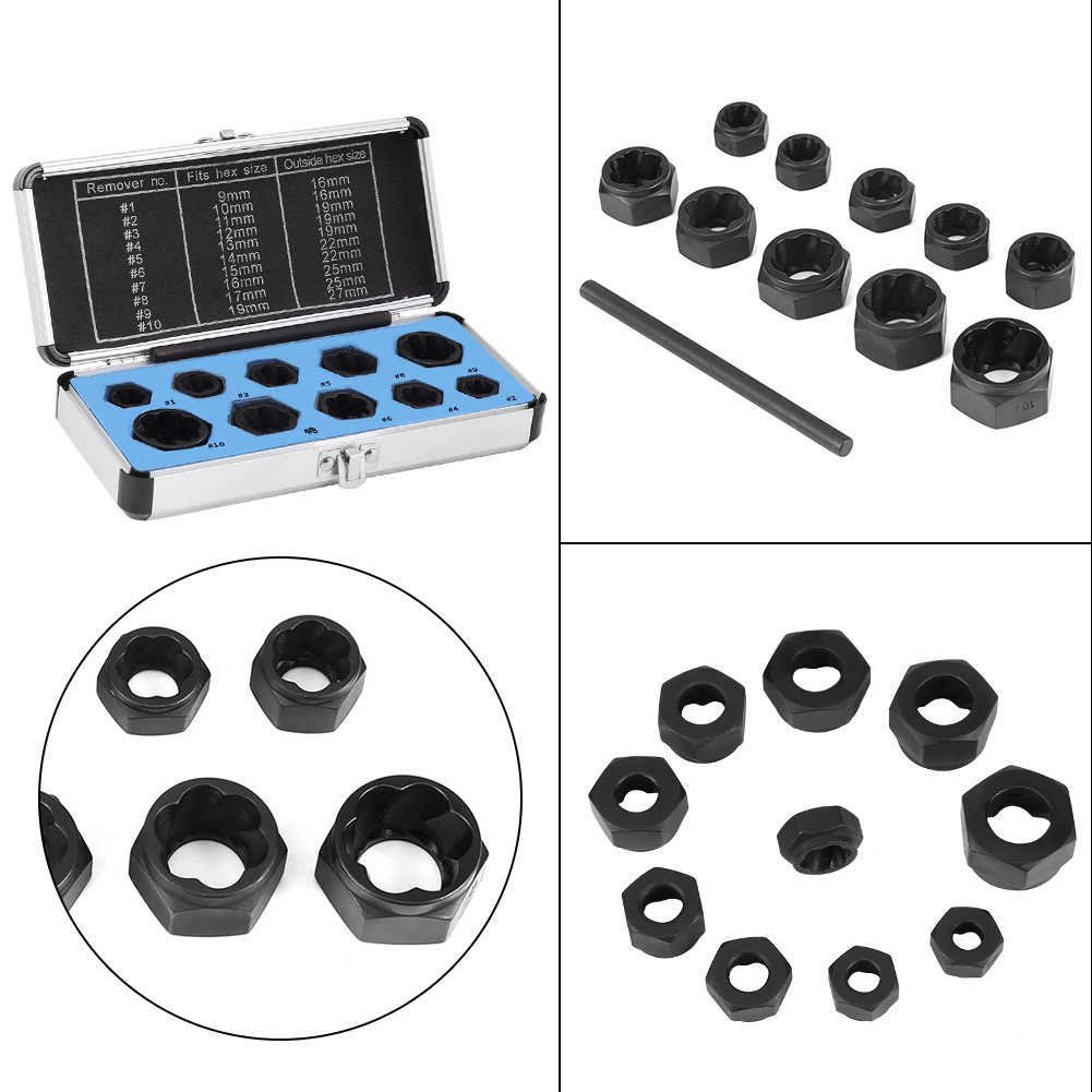 10 Pcs Impact Bolt Nut Removal Extractor Socket Tool Set - Damaged/Frozen/Rusted Bolt & Nut Remover with Storage Case - Ideal for Automotive Repair, Machinery Maintenance & DIY Projects