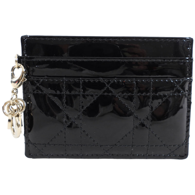 Christian Dior Black Patent Leather Cannage Card Holder - Luxury Wallet for Credit Cards & ID - Perfect for Everyday Use & Special Occasions