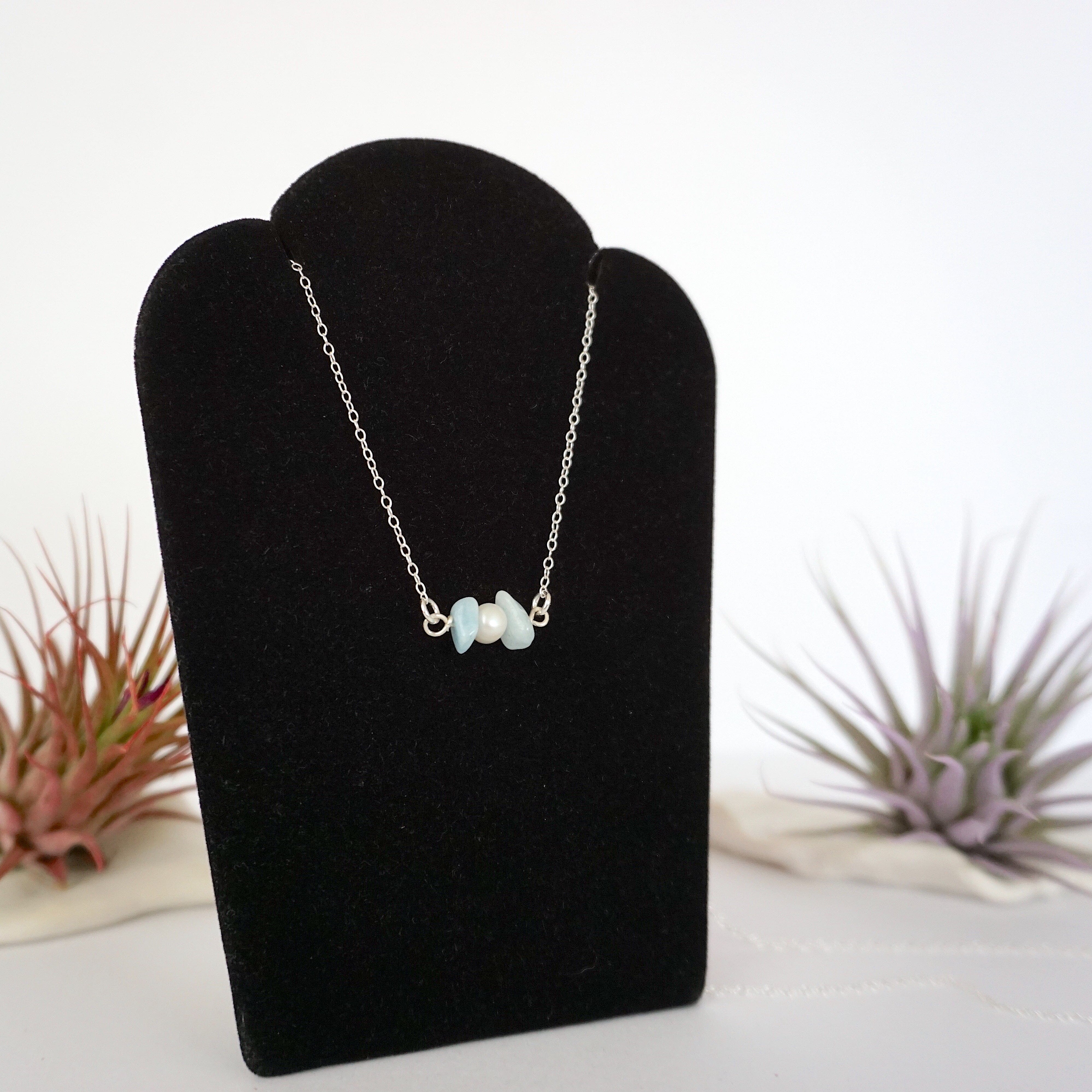 Aquamarine & Pearl Charm Necklace - Elegant Jewelry for Women, Perfect for Weddings, Parties & Everyday Wear