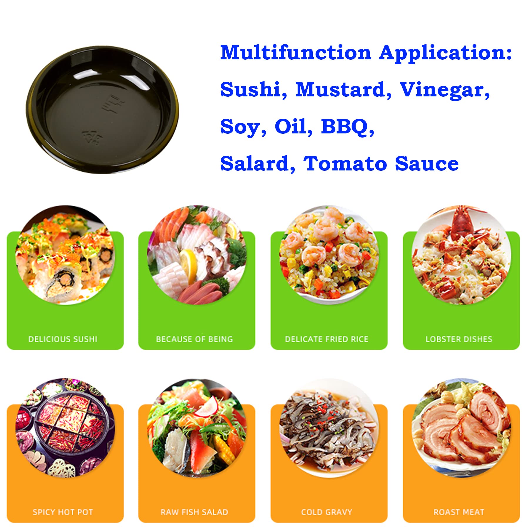 QJFCare 100Pcs Black Round Disposable Sauce Dishes - Mini Dipping Plates for Dessert, Soy Sauce, Soup & Seasoning | Perfect for Home, Restaurants, Parties & Catering Events