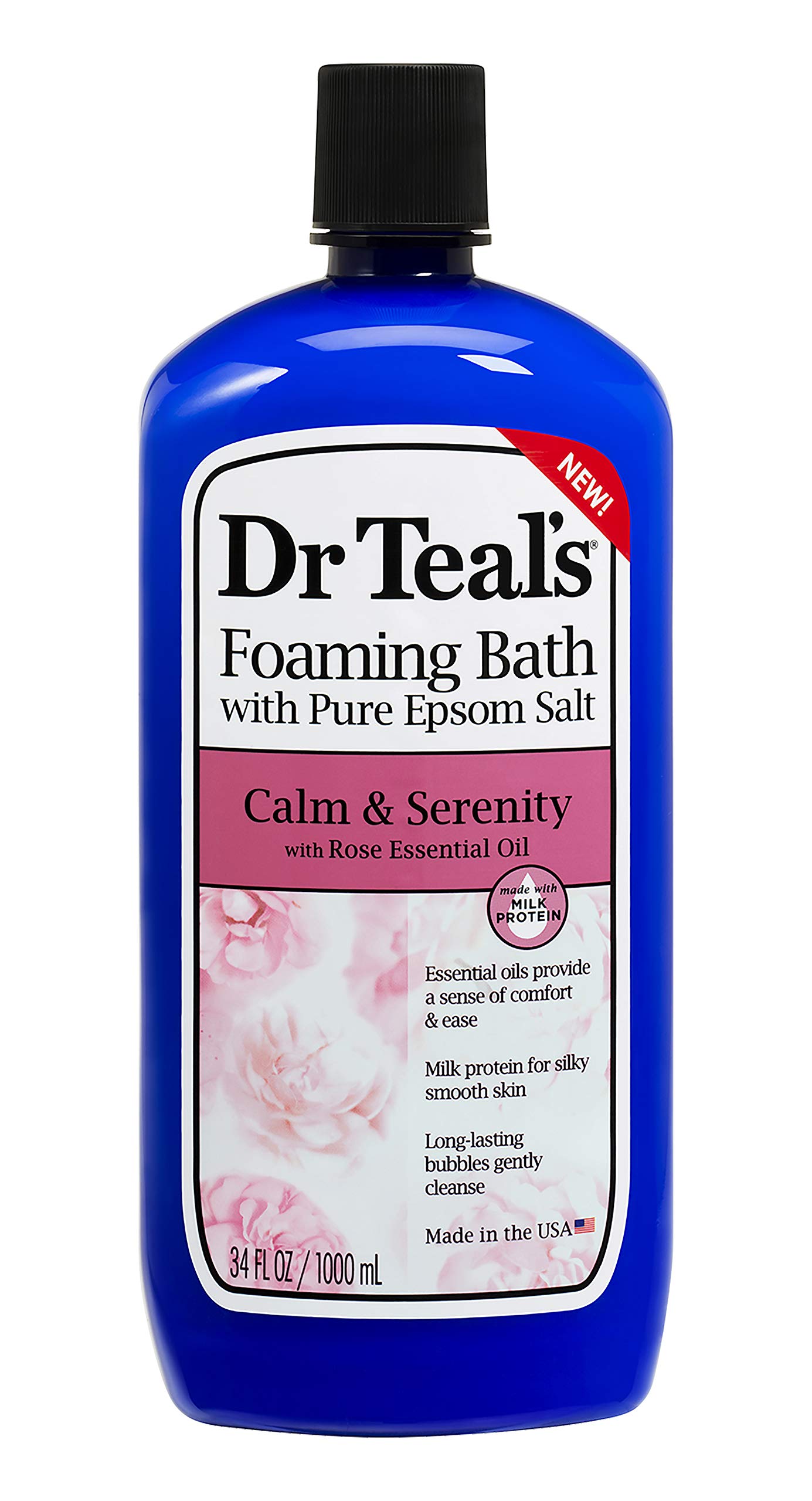 Dr Teal's Calm & Serenity Rose Essential Oil Bundle - Pure Epsom Salt Soaking Solution (3 lbs) & Foaming Bath (34 fl oz) with Milk Protein | Relaxing Bath Soak for Stress Relief & Better Sleep