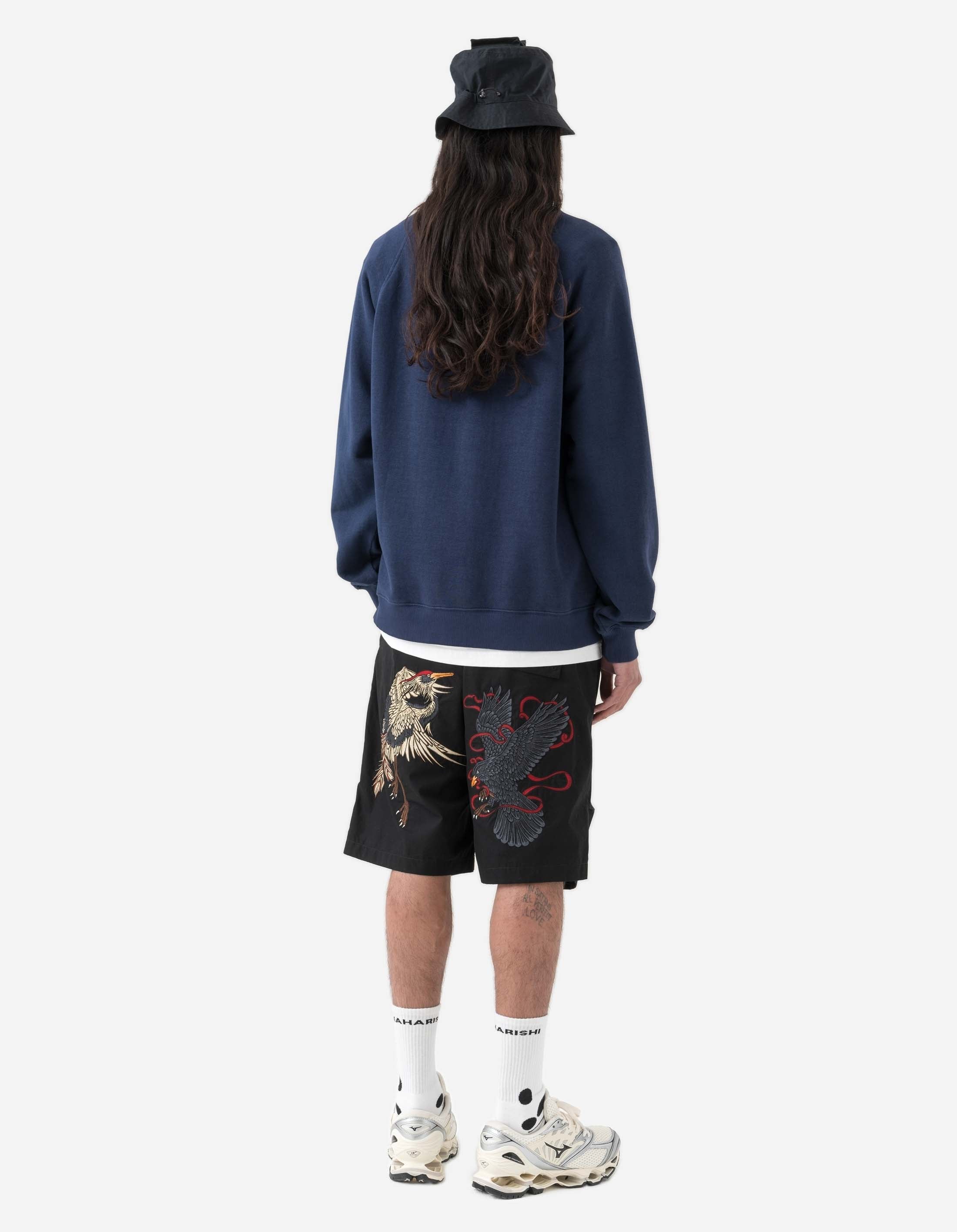 6002 Asym Monk Organic Cotton Crewneck Sweatshirt for Men - Navy Blue & White Print - Casual Wear, Street Style, Loungewear