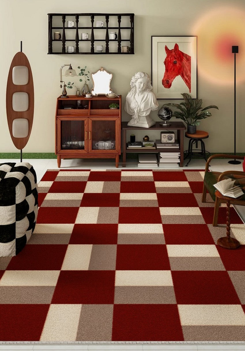 Modern Geometric Rugs for Bedroom, Dining & Living Room - Stylish Mid Century Red Area Rug - Perfect for Home Decor, Boho Chic & Contemporary Interior Design