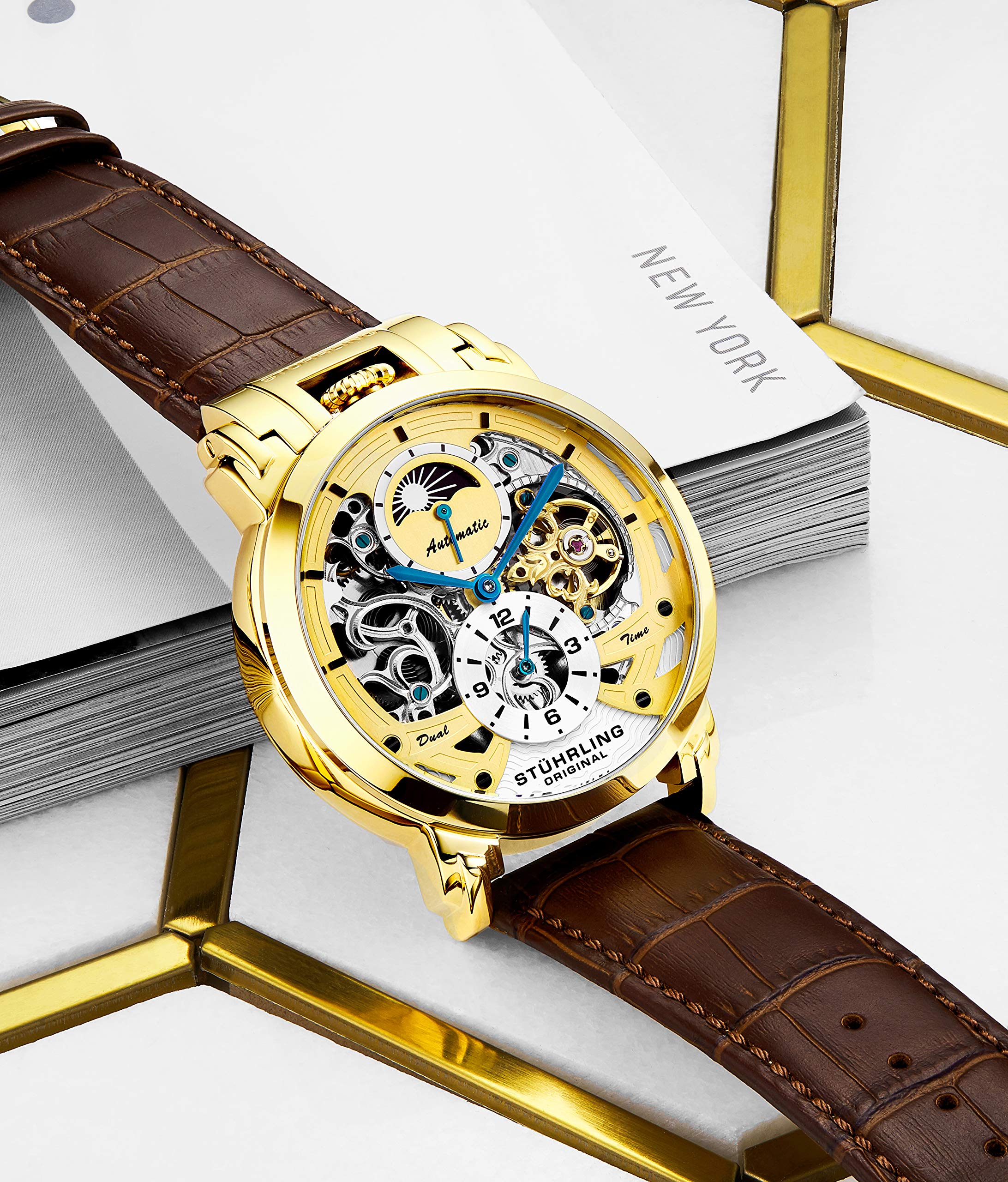 Stuhrling Original Men's Automatic Skeleton Watch - Luxury Leather Dress Watch with Stainless Steel Case - Self-Winding Mechanical Analog Watch for Men | Perfect for Business, Formal Events & Everyday Wear