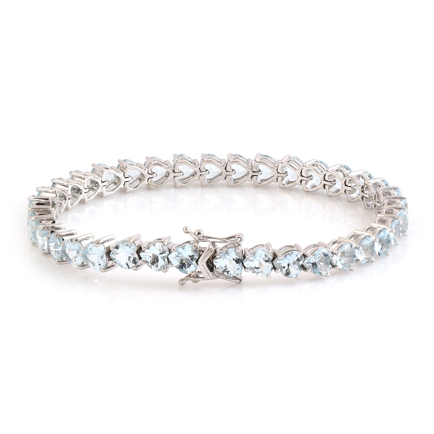18K White Gold Heart Shaped Aquamarine Bracelet - Elegant Jewelry Gift for Women, Anniversary, Birthday & Valentine's Day - Perfect for Romantic Occasions & Special Celebrations