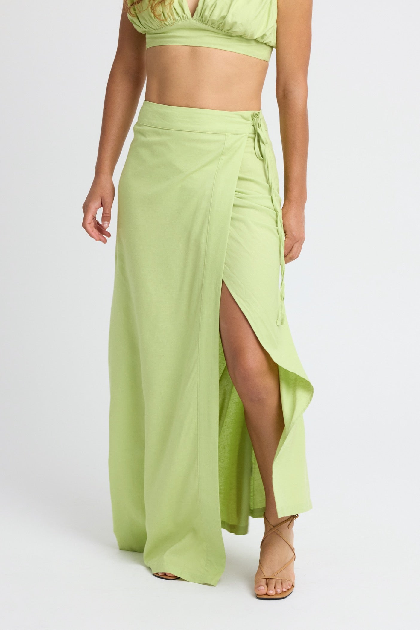 Callen Linen Maxi Skirt for Women - Flowy Lime Green Long Skirt with Side Slit | Perfect for Beach, Vacation & Summer Outfits