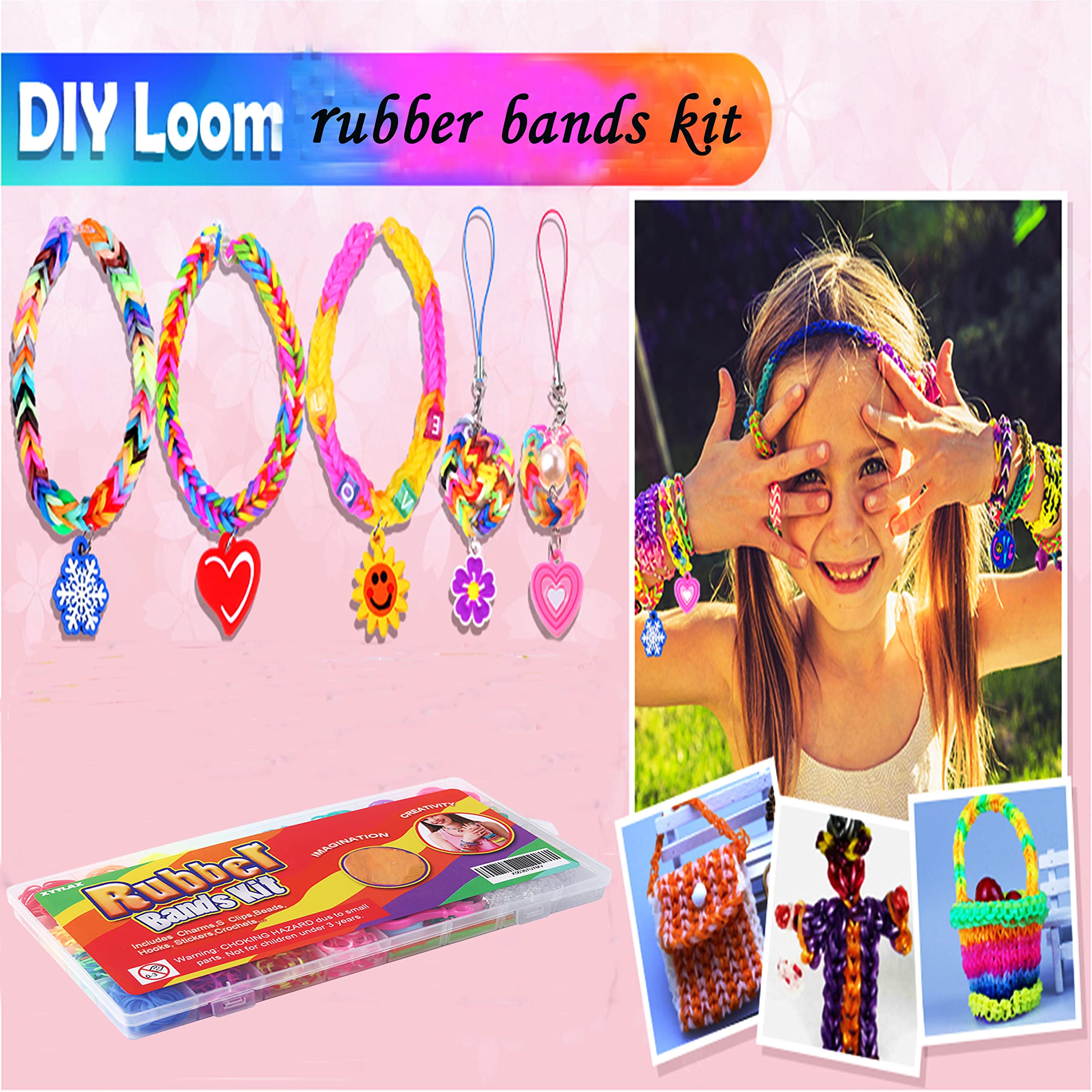 XYTLAX Rubber Band Bracelet Kit - DIY Loom Bands Refill Kit for Kids, Girls & Boys - Creative Friendship Bracelet Making Set - Perfect for Christmas, Birthday Gifts & Party Favors - Fun Arts & Crafts Activity for Classroom, Sleepovers & Playdates