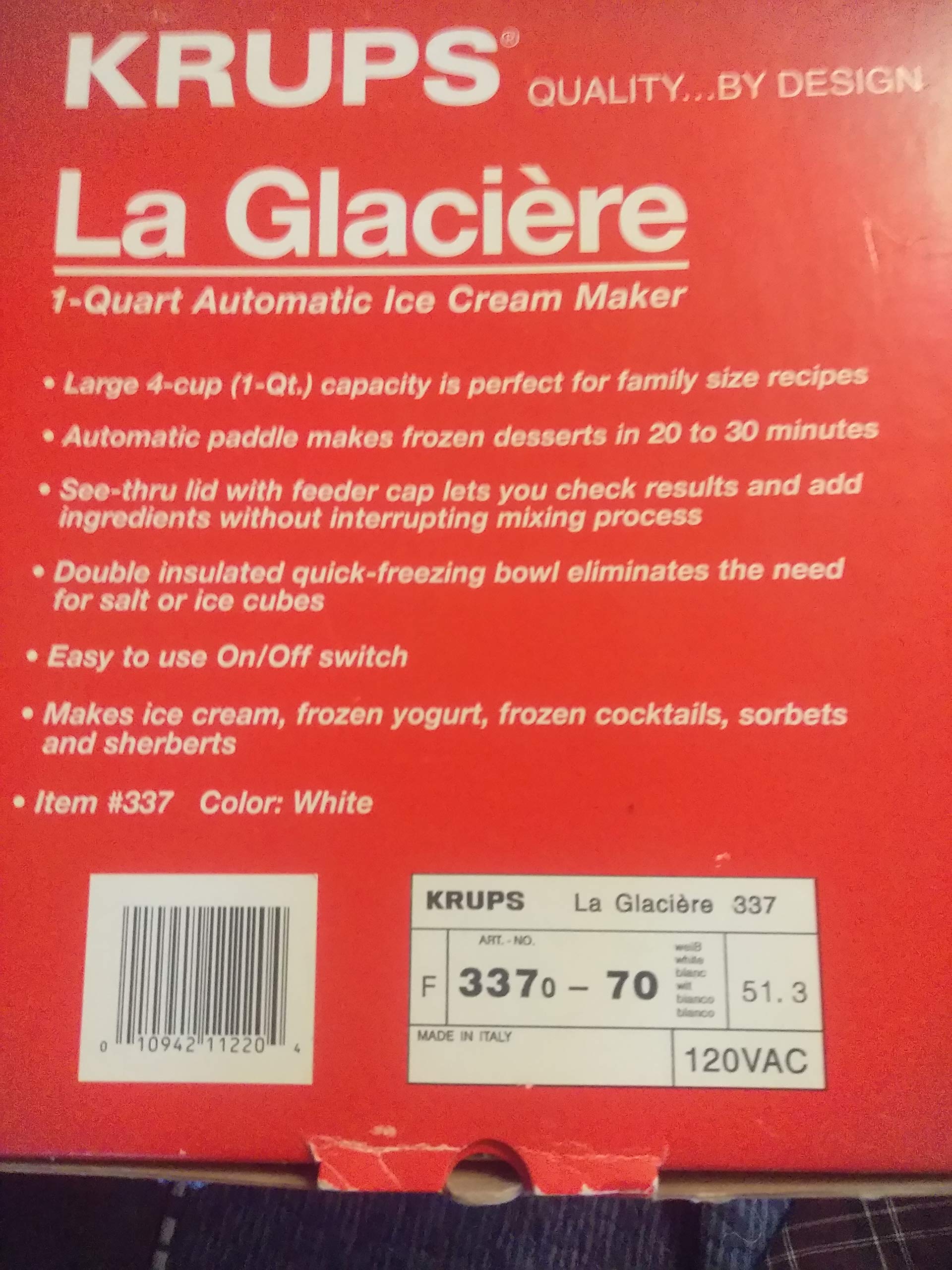 Krups La Glaciere 1-Quart Automatic Ice Cream Maker Machine - Homemade Frozen Yogurt & Gelato Maker for Dessert Parties & Family Gatherings
