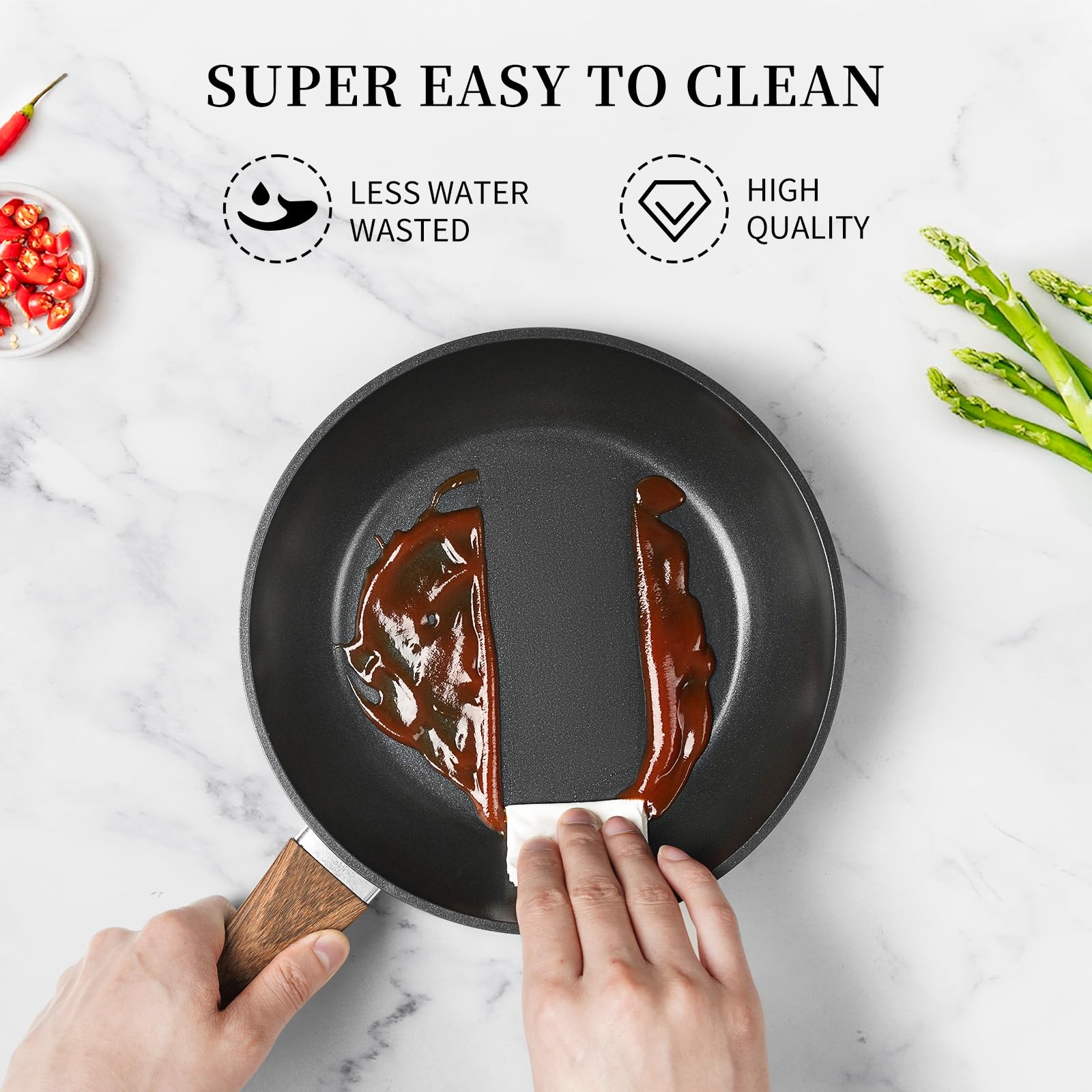 **9.5 Inch Nonstick Frying Pan - Black Non-Toxic Skillet, Oven & Induction Safe, PFOA Free - Perfect for Eggs, Omelettes & Everyday Cooking**