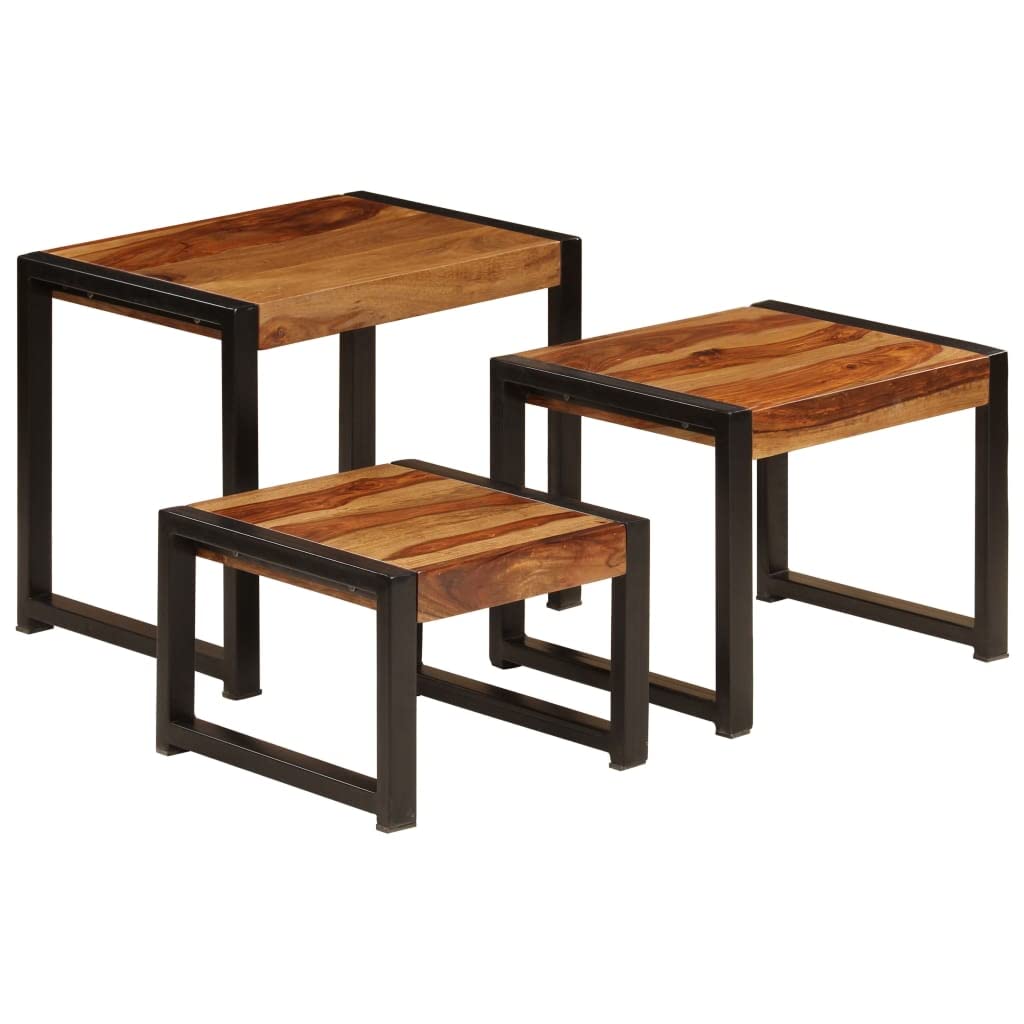 3-Piece Nested Sheesham Wood Trays Set - Modern Wood Grain Look with Black Base - Stylish Home Decor for Coffee Tables, Nightstands & Living Room Accents - Perfect for Organizing & Displaying Decor Items
