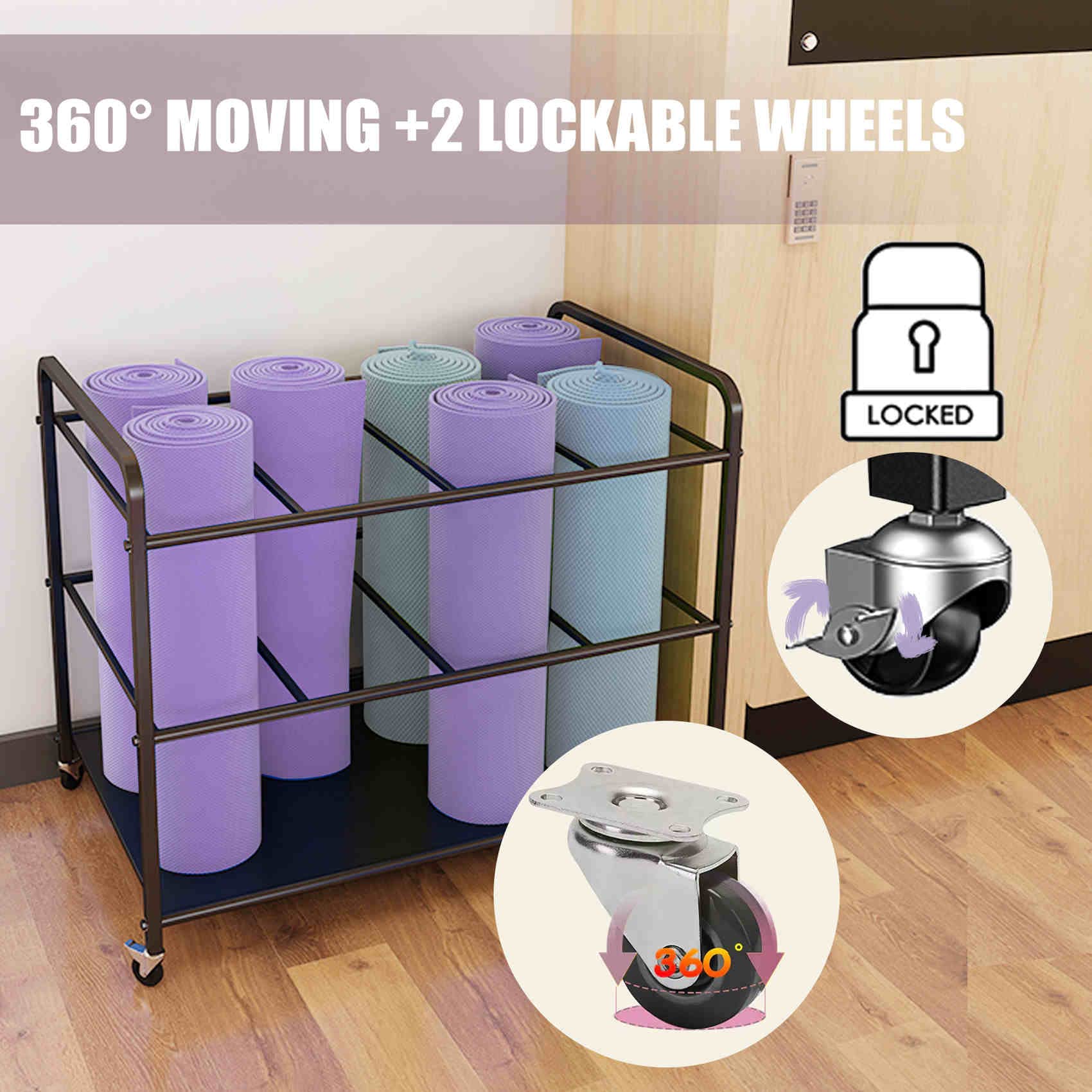 Portable Yoga Mat Storage Rack with Wheels - Home Gym Organizer for Yoga Mats, Dumbbells, Kettlebells & Fitness Equipment - Perfect for Yoga Studios, Home Workouts & Exercise Room Organization