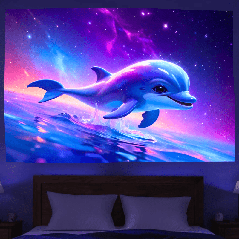 Cosmic Dolphin Dreams - Unique Celestial Dolphin Art Print for Home & Office Decor - Perfect for Bedroom, Living Room, Nursery & Gift Giving