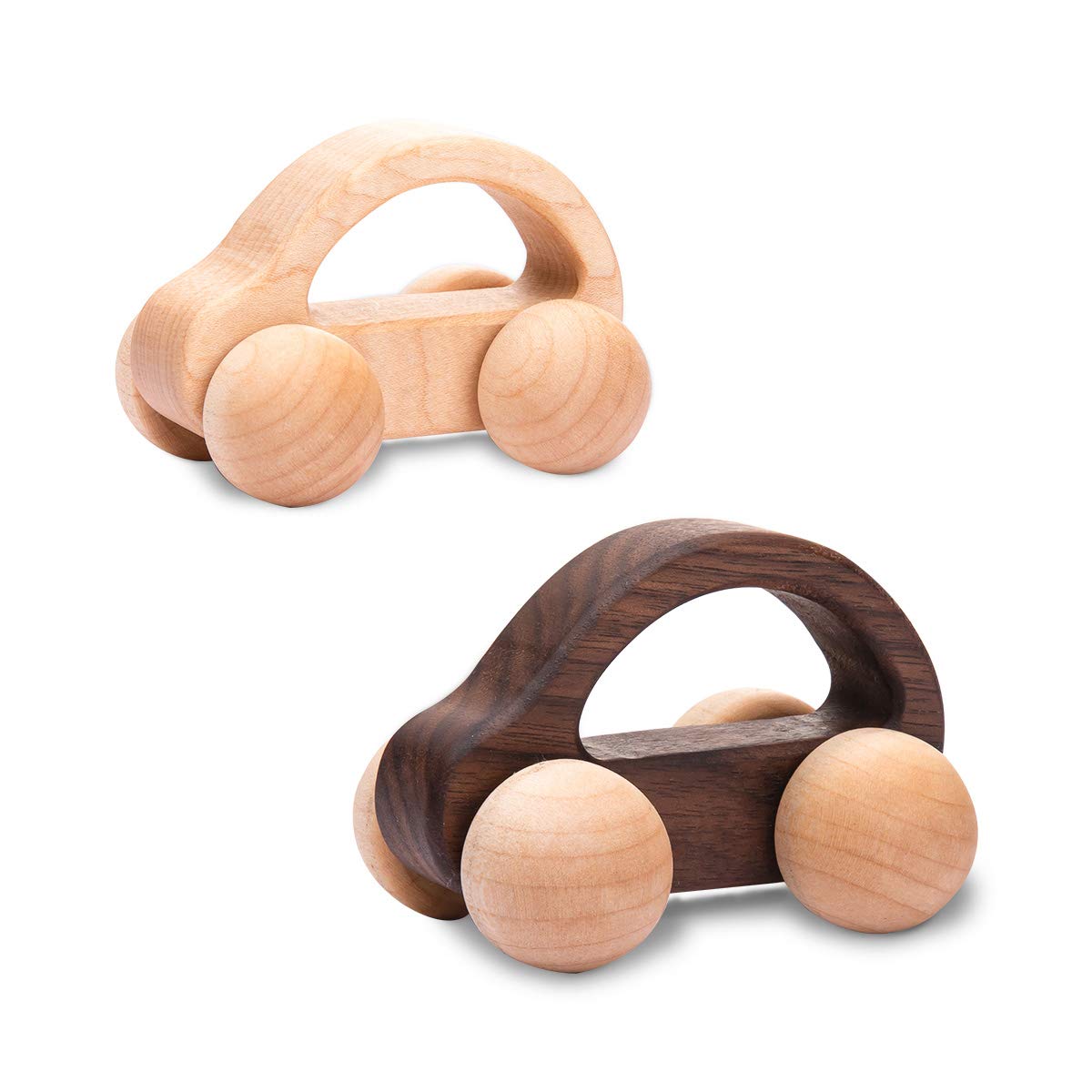 Personalized Wooden Toy Car Set - 2pc Montessori Baby Rattles, Natural Wood Toddler Gift for Boys & Girls - Perfect for Early Learning, Sensory Play & Baby Shower Gifts