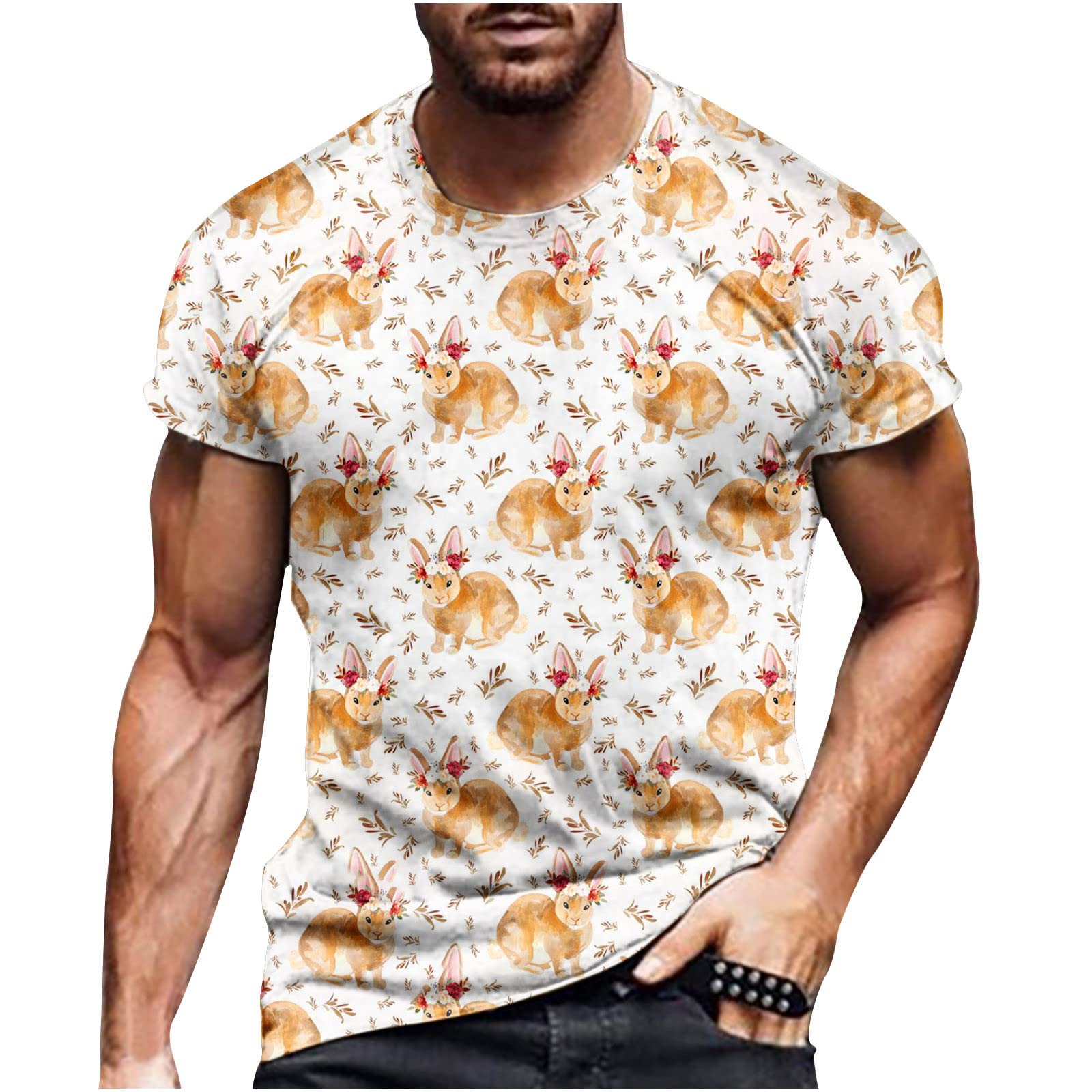 Men's Casual Short Sleeve T-Shirt - Easter Print Round Neck Pullover Top | Breathable Cotton Polo Shirt for Everyday Wear, Spring Outfits & Holiday Parties
