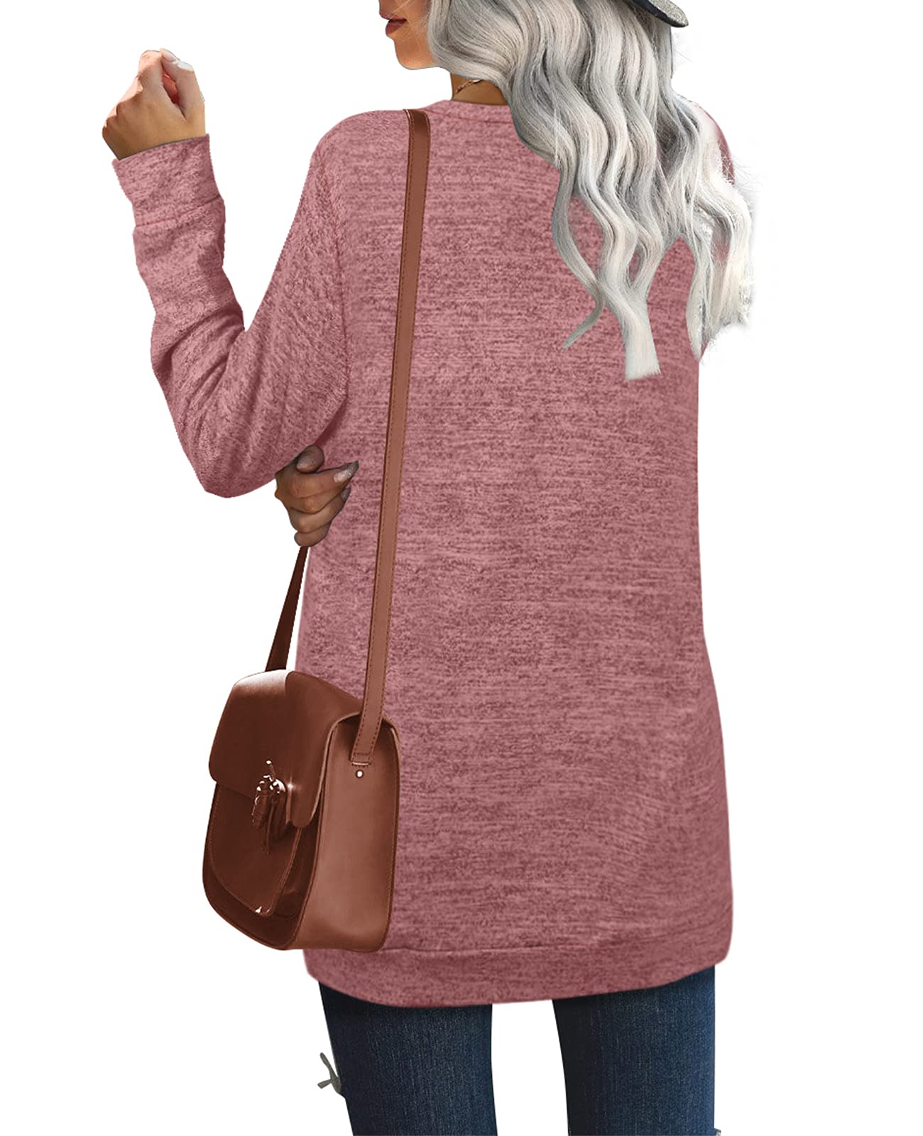 OFEEFAN Women's Crew Neck Long Sleeve Sweatshirt - Plain Casual Pullover Top for Everyday Wear | Perfect for Lounging, Running Errands & Weekend Outfits