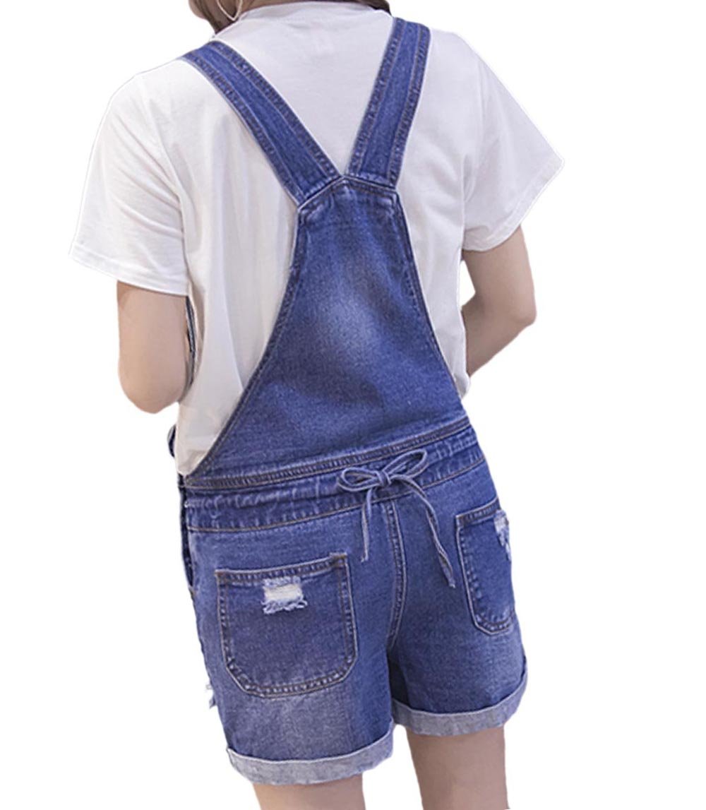 Women's Ripped Adjustable Lace-Up Denim Maternity Shortalls - Stylish & Comfortable Pregnancy Overalls for Casual Outings & Summer Maternity Fashion