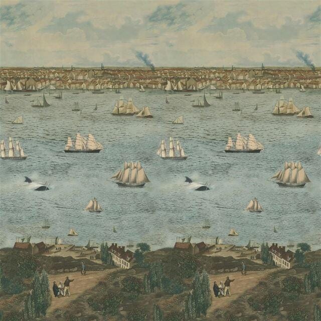 Seaport Wallpaper - Coastal Nautical Theme Wall Mural for Home & Office Decor | Perfect for Living Room, Bedroom, or Beach House Interior Design