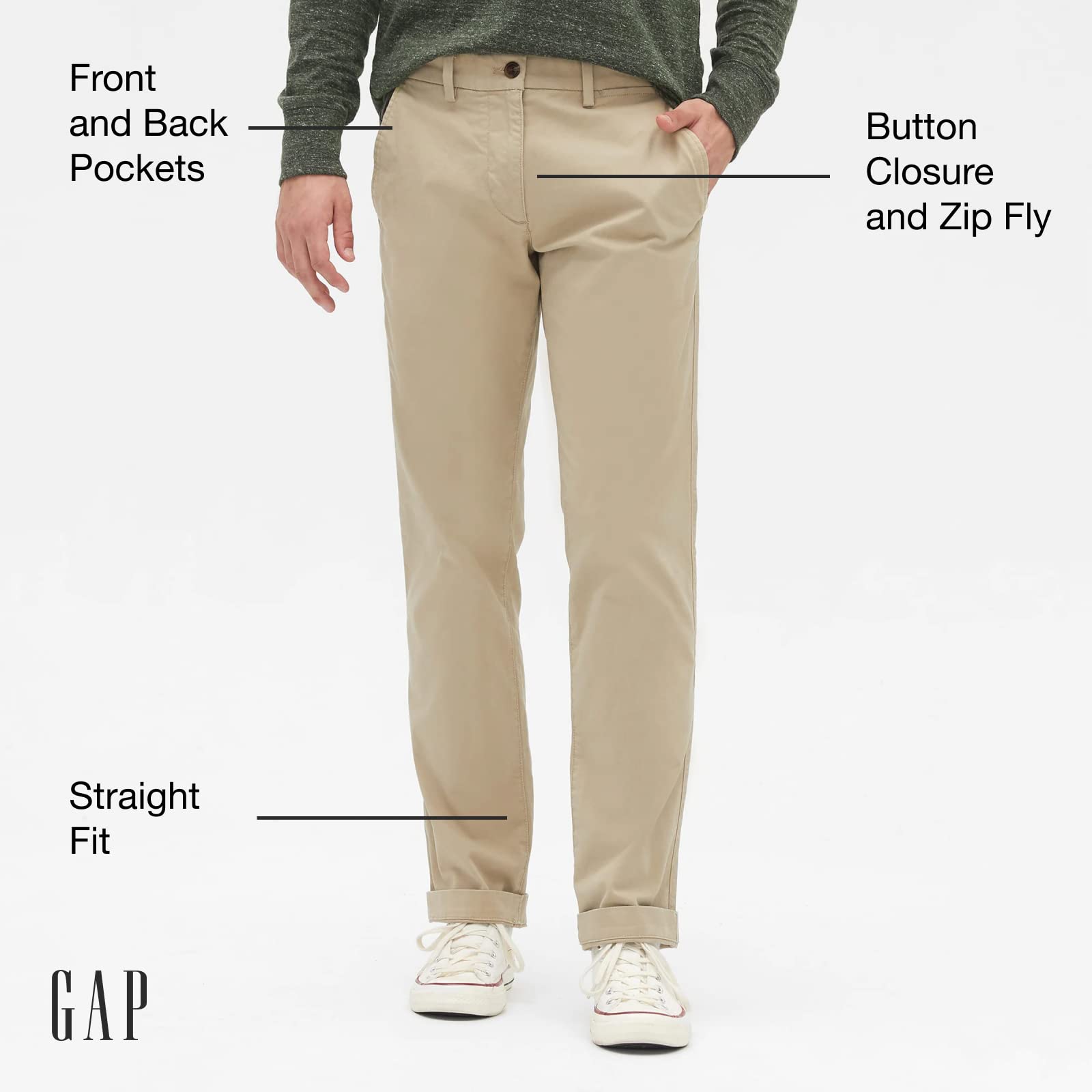 GAP Men's Essential Straight Fit Khaki Chino Pants - Classic Comfort for Work, Casual & Travel | Durable Cotton Stretch for Everyday Wear
