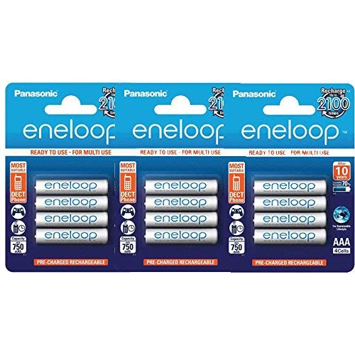 12 Pack Panasonic Eneloop AAA BK-4MCCE/4BE 750mAh Rechargeable Batteries - High Performance Ni-MH for Cameras, Toys, Flashlights & Electronics