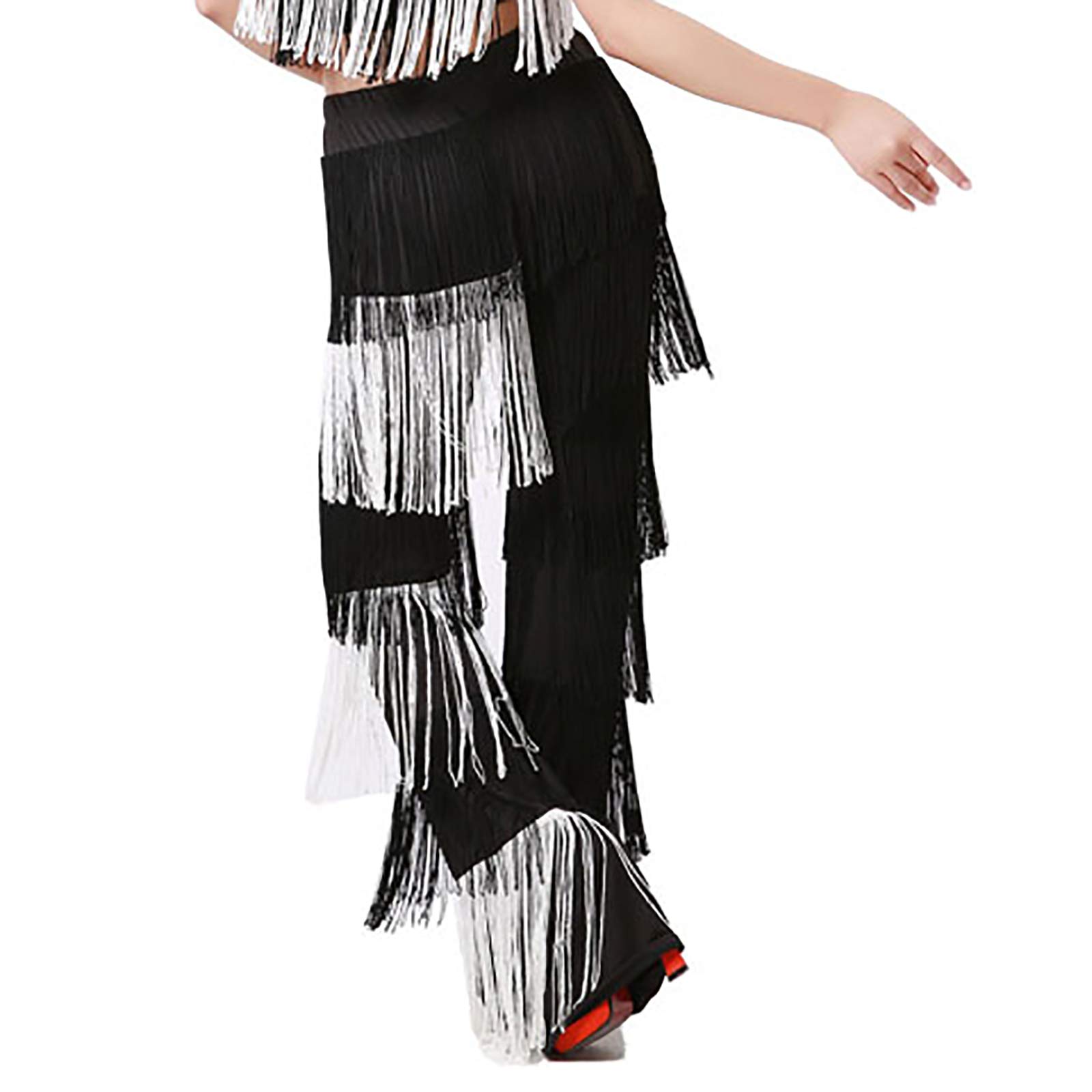 Elegant White Long Fringe Tassel Latin Salsa Ballroom Dance Pants for Women - Perfect for Professional Performances, Dance Competitions & Practice Sessions