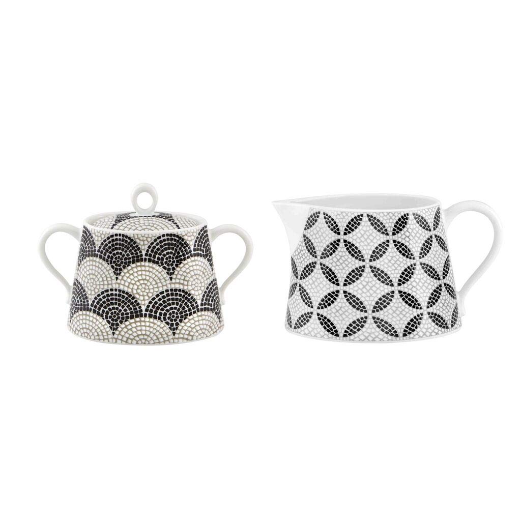 Vista Alegre Calcada Portuguesa Porcelain Milk Jug & Sugar Box Set - Elegant Tea & Coffee Serving Set for Home, Restaurants, and Gifts