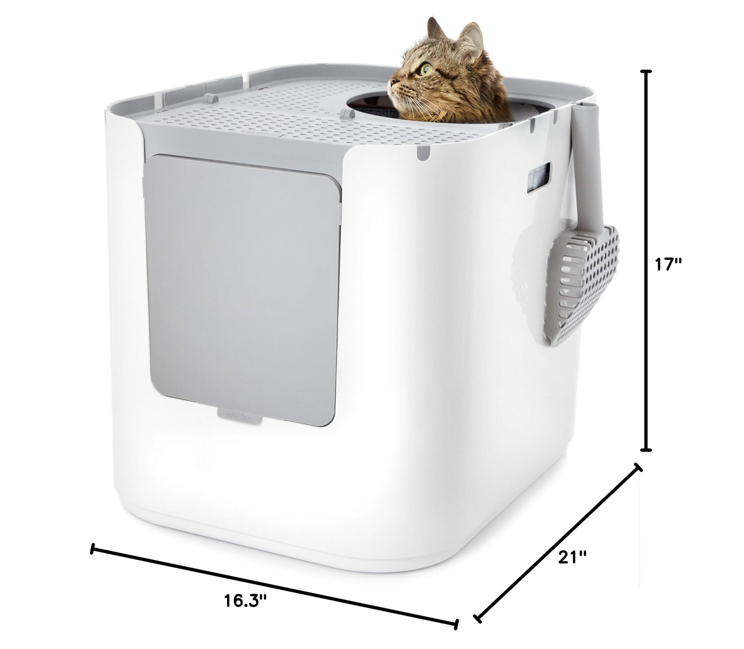 Modkat XL Litter Box - Extra Large Covered Cat Litter Box with Top & Front Entry - Reusable Liners & Tall Base for Less Mess - Easy to Clean Gray - Perfect for Large Cats & Multi-Cat Homes
