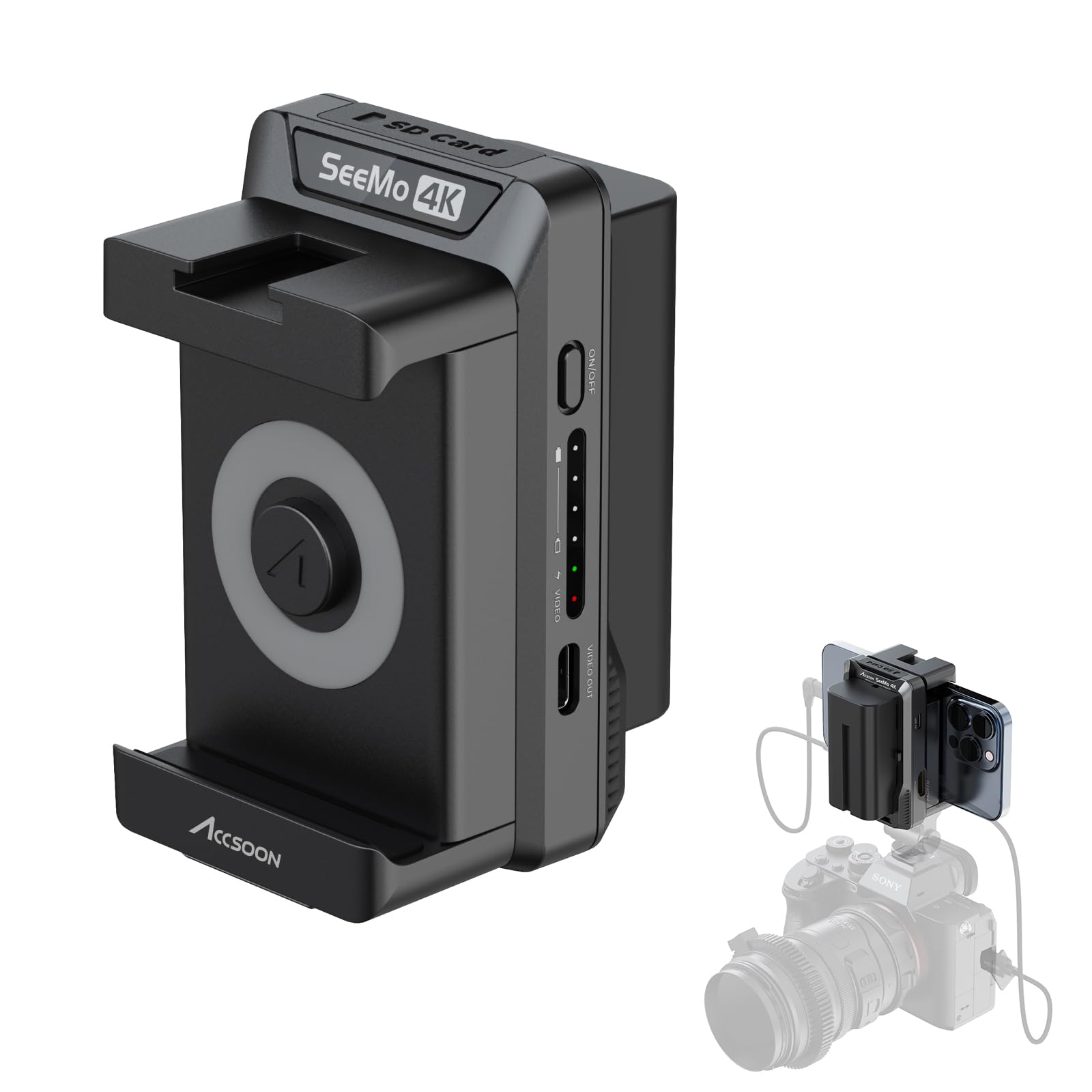 Accsoon SeeMo 4K Wireless Video Monitor for iPhone & iPad - HDMI to iOS Video Capture Adapter | 4K Surveillance Converter | Turn Smartphone into Camera Monitor (Black) - Perfect for Live Streaming, Film Making & Video Production