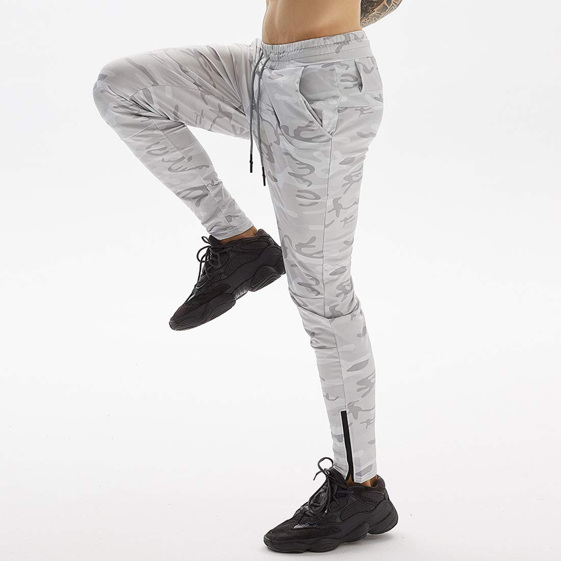 Ouruikia Men's Jogger Pants - Tapered Sweatpants with Zipper Pockets & Towel Loop for Running, Workout & Casual Wear - Athletic Pants for Gym, Travel & Everyday Comfort