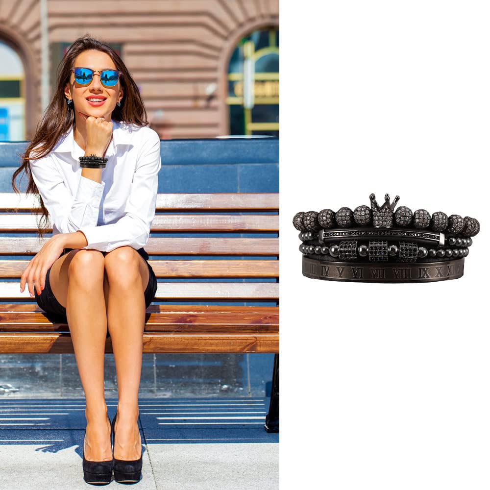 Men's Beaded Bracelet - Stainless Steel Micro Pave Zircon Cuff Bangle for Men & Women | Perfect for Casual Wear, Gifts & Special Occasions