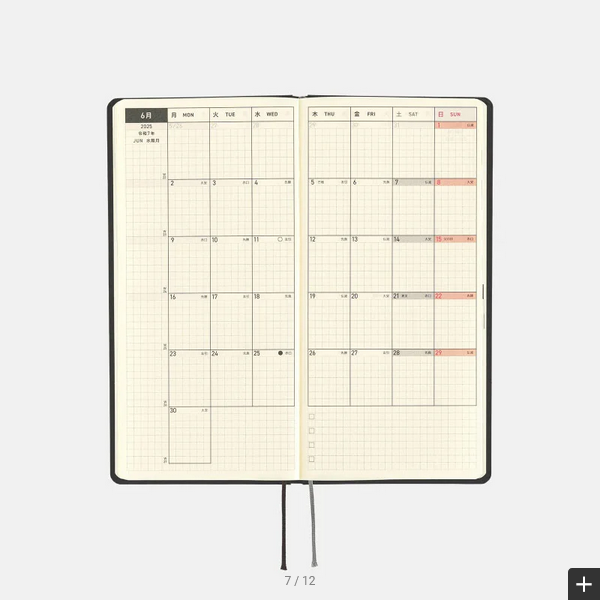 Hobonichi Techo 2025 Planner - Black Gingham Weeks Hardcover, Weekly Horizontal Layout, English Edition (January Start, Monday Start) | Perfect for Journaling, Productivity & Daily Planning
