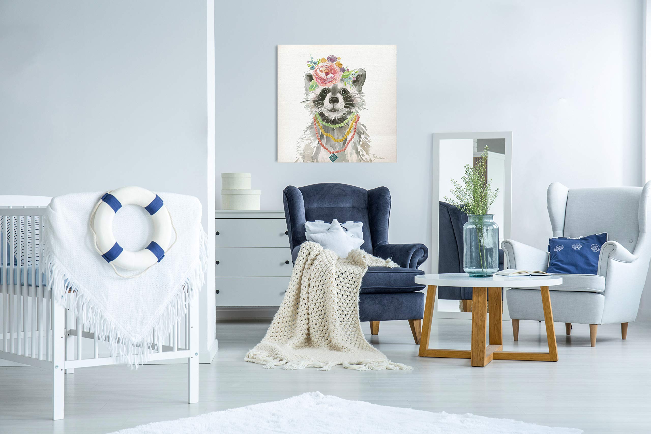 Glamour Girls Raccoon Wall Art - 16x16 Inch Nursery Decor, Kids Room & Playroom Animal Themed Painting - Perfect for Baby Shower Gifts & Children's Bedroom Decoration