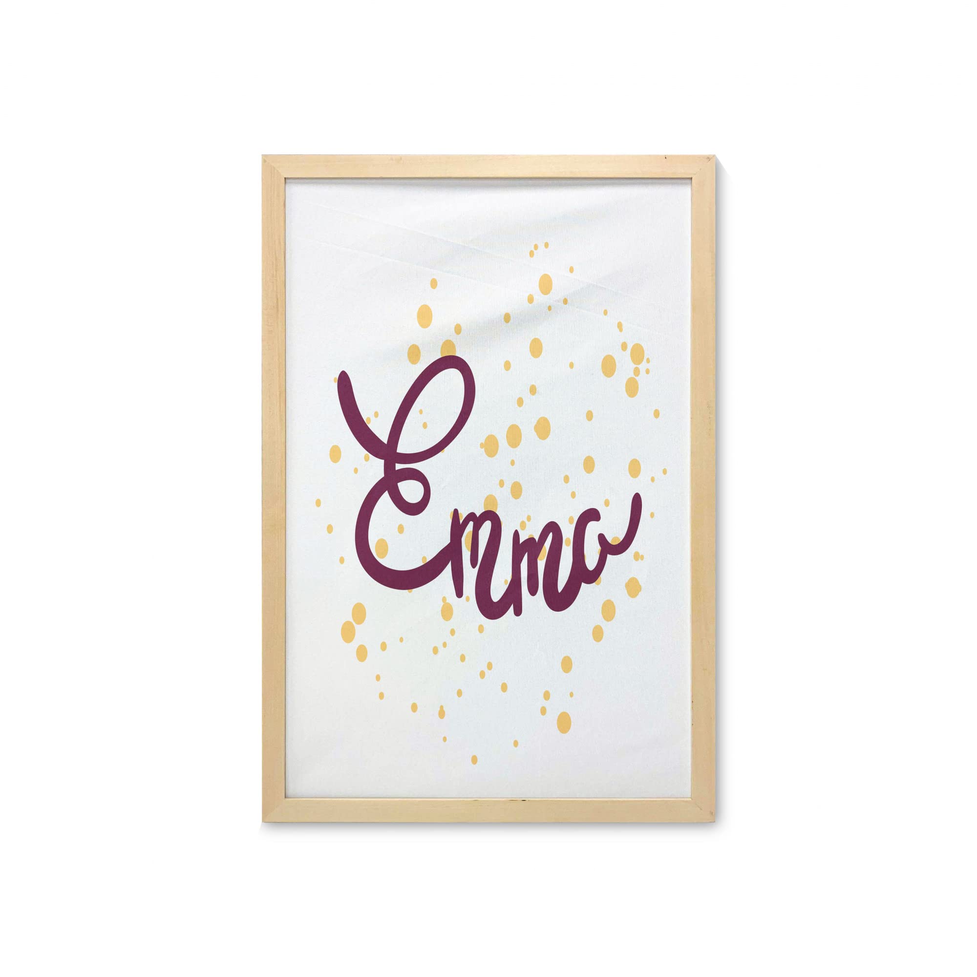 Ambesonne Emma Wall Art with Frame - Feminine Handwritten Letter Design, Purple & Mustard Printed Fabric Poster 23x35 Inches - Perfect for Bathroom, Living Room, Dorm Decor & Gift Ideas