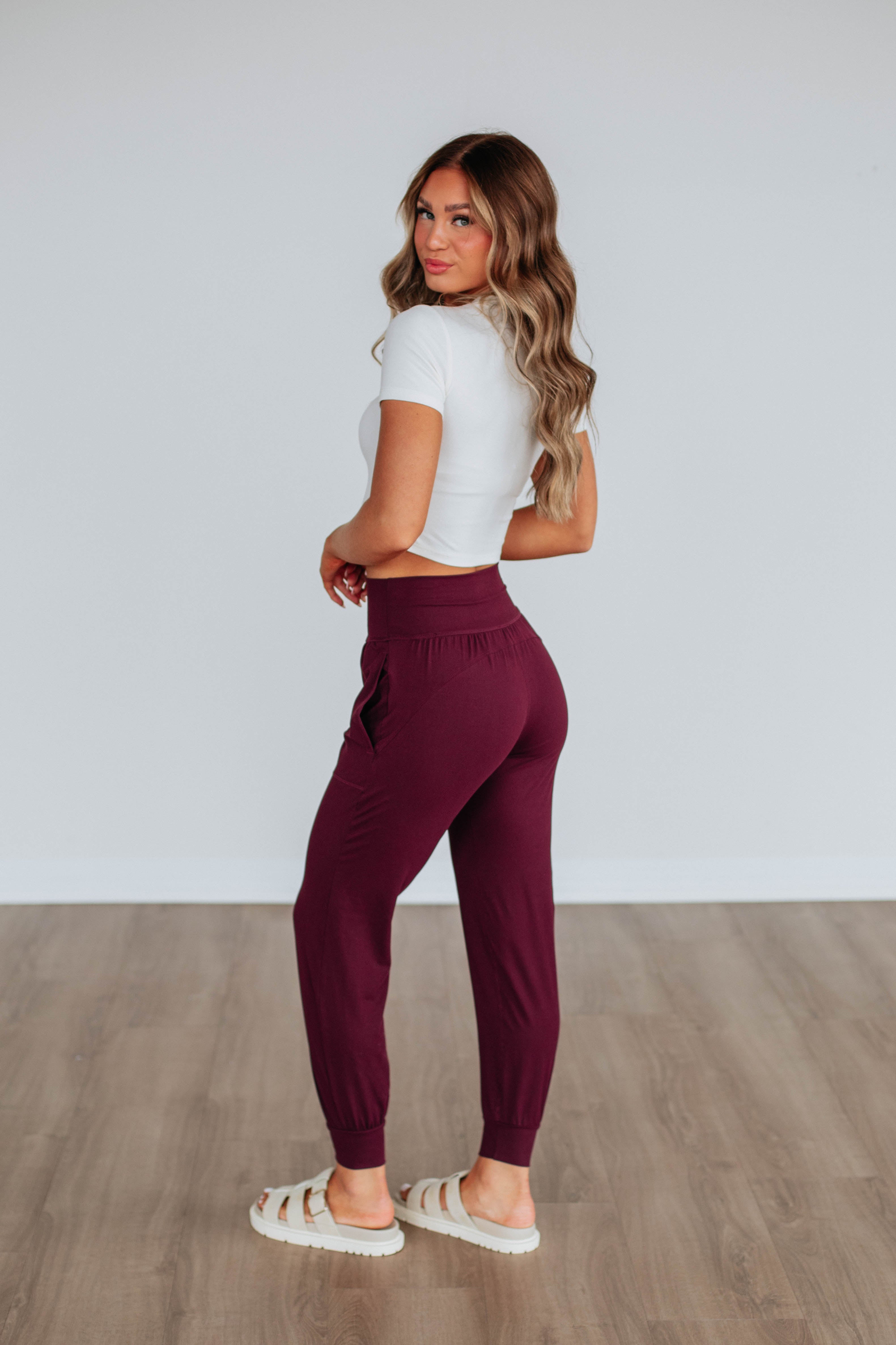 Cloud Nine Joggers for Women - Soft High Waisted Lounge Pants in Wine Red - Perfect for Yoga, Running & Relaxing at Home