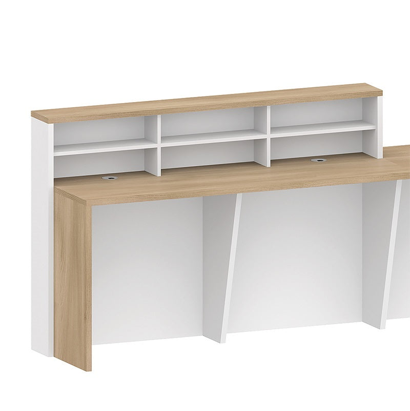 HELMER 2.4M Left Panel Reception Desk in Oak & White - Perfect for Office Lobby, Hotel Front Desk & Corporate Reception Areas