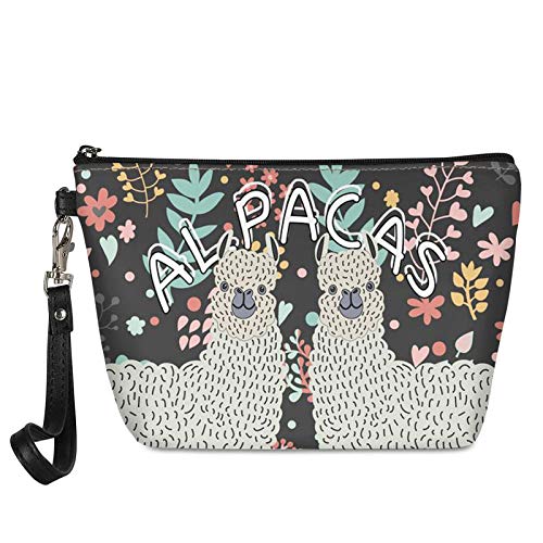 WELLFLYHOM Funny Floral Alpacas Makeup Bag - Waterproof Leather Cosmetic Pouch with Zipper for Women & Girls | Perfect for Travel, Toiletries & Daily Essentials