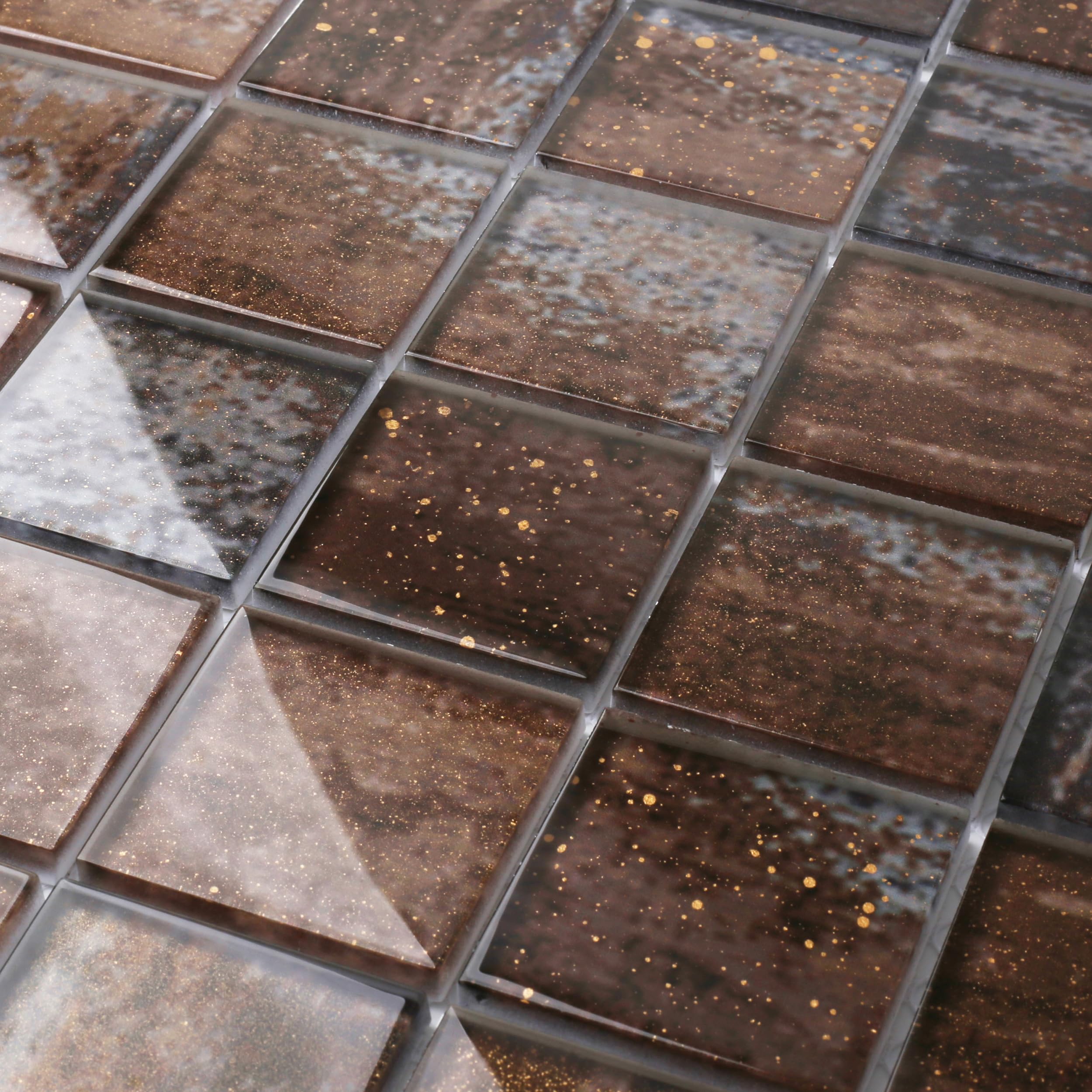 Antique Bronze Brown 2x2 Glass Mosaic Tile for Kitchen Backsplash, Bathroom Wall, and Shower - Box of 5 Sheets - Perfect for Modern Home Decor, DIY Projects, and Renovations