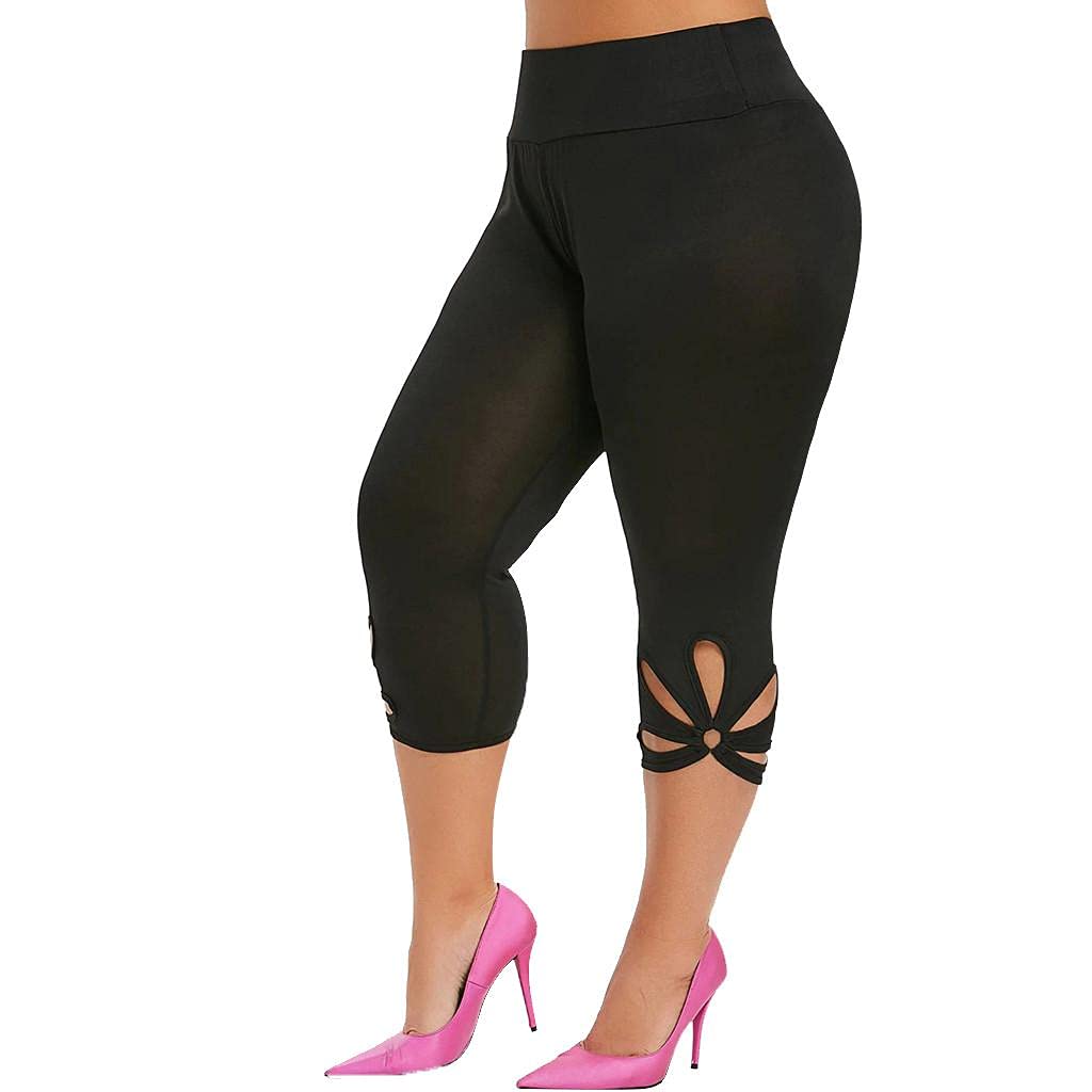 **Women's Plus Size Bermuda Shorts - High Waisted Yoga Capris with Stretch & Hollow Out Design - Workout Leggings for Running, Gym & Casual Wear**