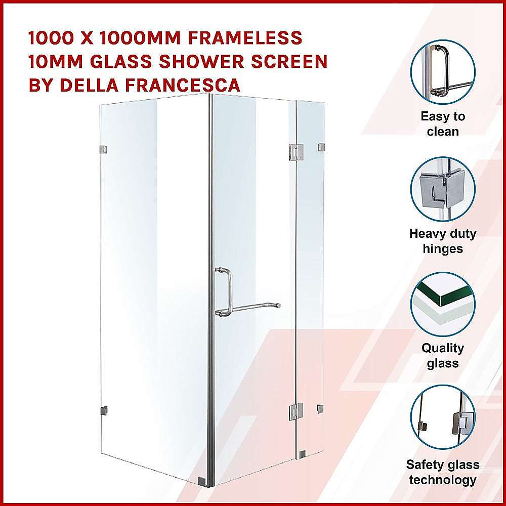 10mm Frameless Glass Shower Screen 1000x1000mm - Premium Bathroom Enclosure by Della Francesca for Modern Walk-in Showers and Spa Bathrooms
