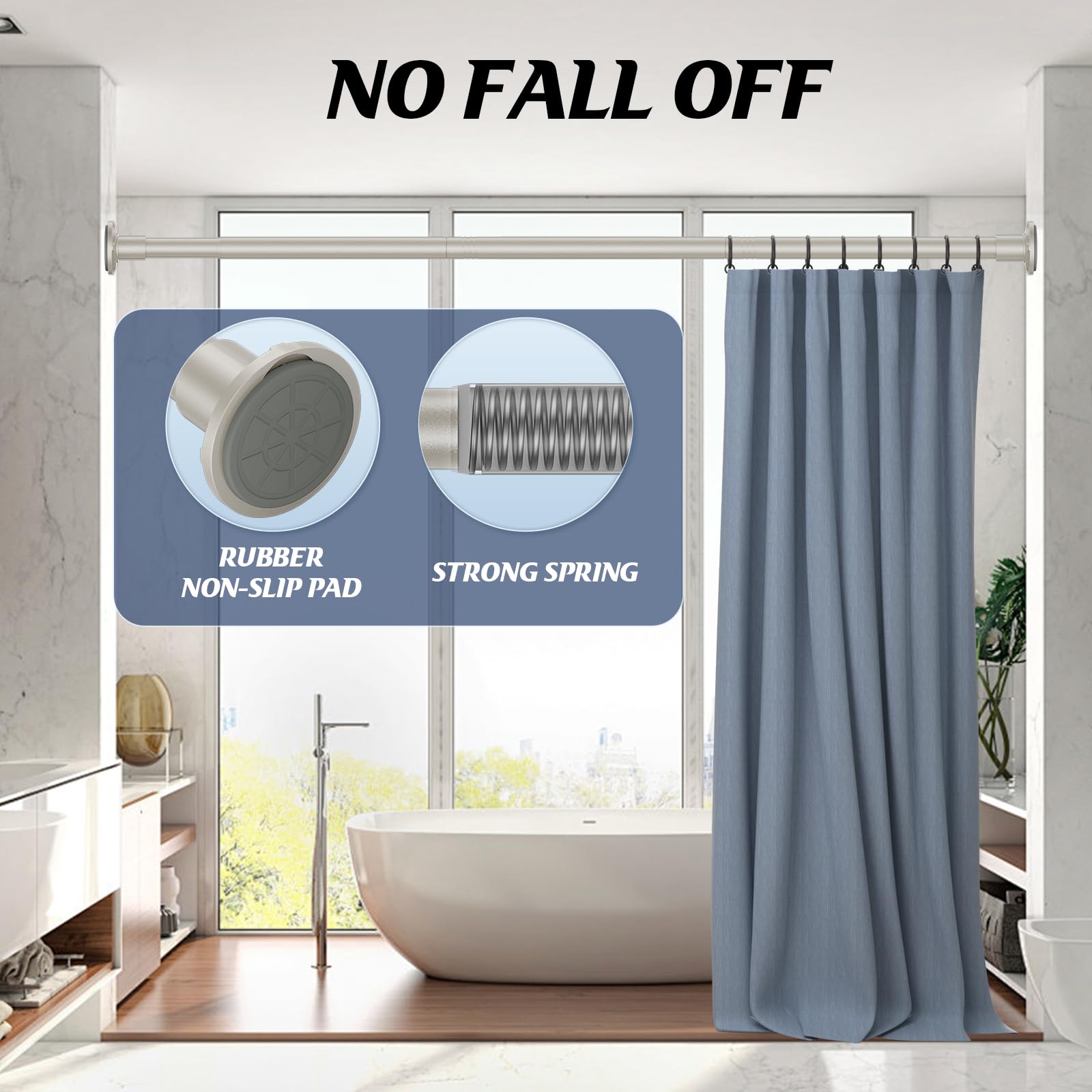 No Drill Spring Tension Shower Curtain Rod 32-80 Inch Adjustable Heavy Duty Nickel Finish for Bathroom, RV, Closet - Perfect for Small Spaces & Rental Homes