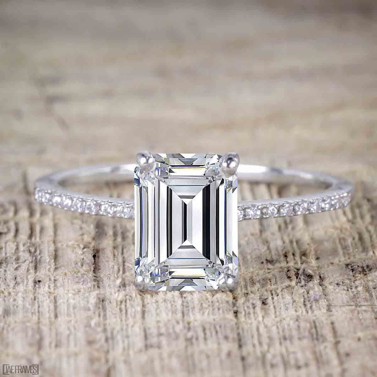 1.50 Carat Emerald Cut Moissanite Diamond Trio Bridal Engagement Ring Set in 10k White Gold - Perfect for Wedding, Proposal & Anniversary Gifts