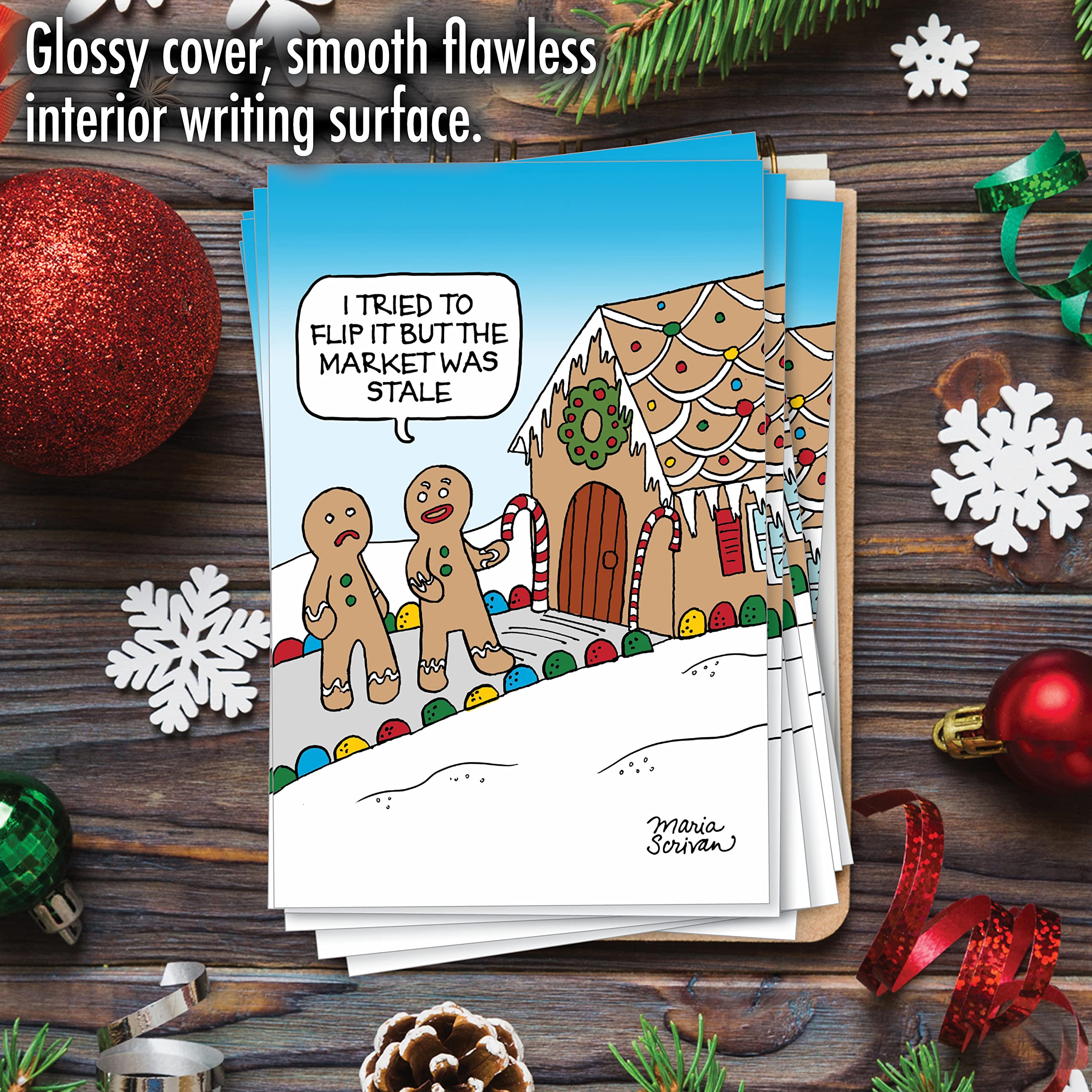 Funny Christmas Cards with Cartoon Animals - Boxed Set of 12 Merry Holiday Greeting Cards (1 Design) - Perfect for Office Exchanges, Family Gifts & Festive Mailings