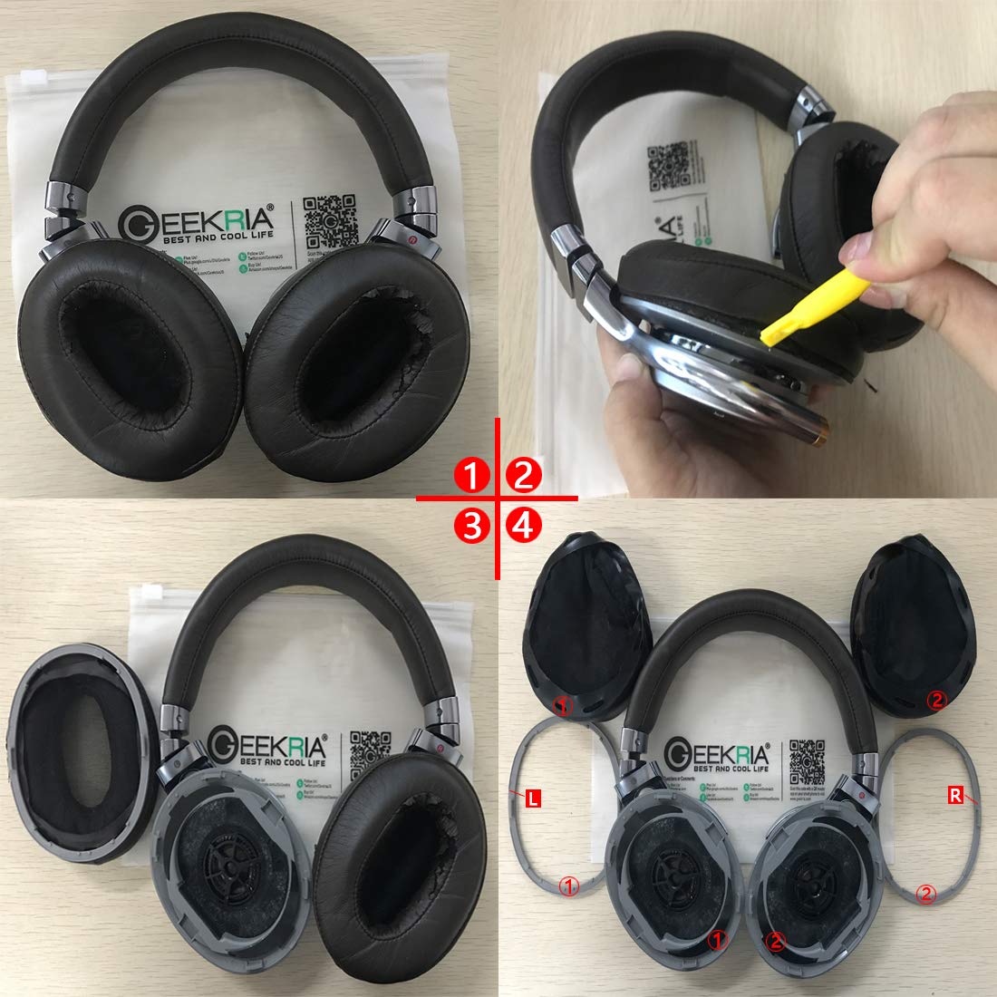 Geekria QuickFit Replacement Ear Pads for Sony MDR-1R & MDR-1RMK2 Headphones - Premium Brown Memory Foam Ear Cushions - Comfortable Headset Earpads & Ear Cups Cover Repair Parts - Perfect for Gaming, Music & Office Use