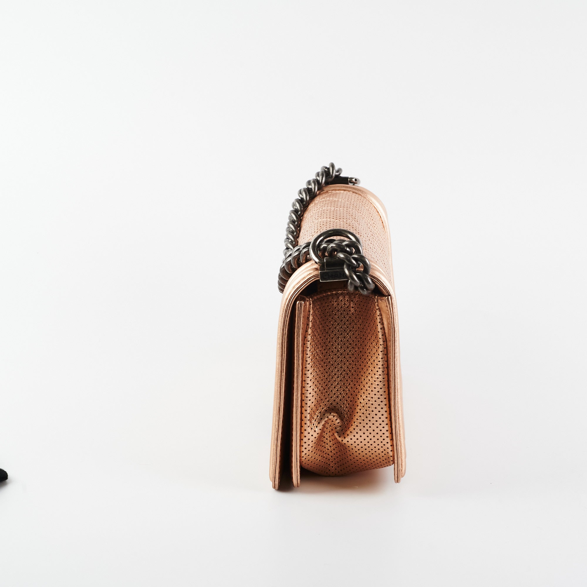 Chanel Boy Bag Perforated Rose Gold Leather Handbag - Luxury Designer Crossbody Bag for Women | Perfect for Parties, Date Nights & Special Occasions