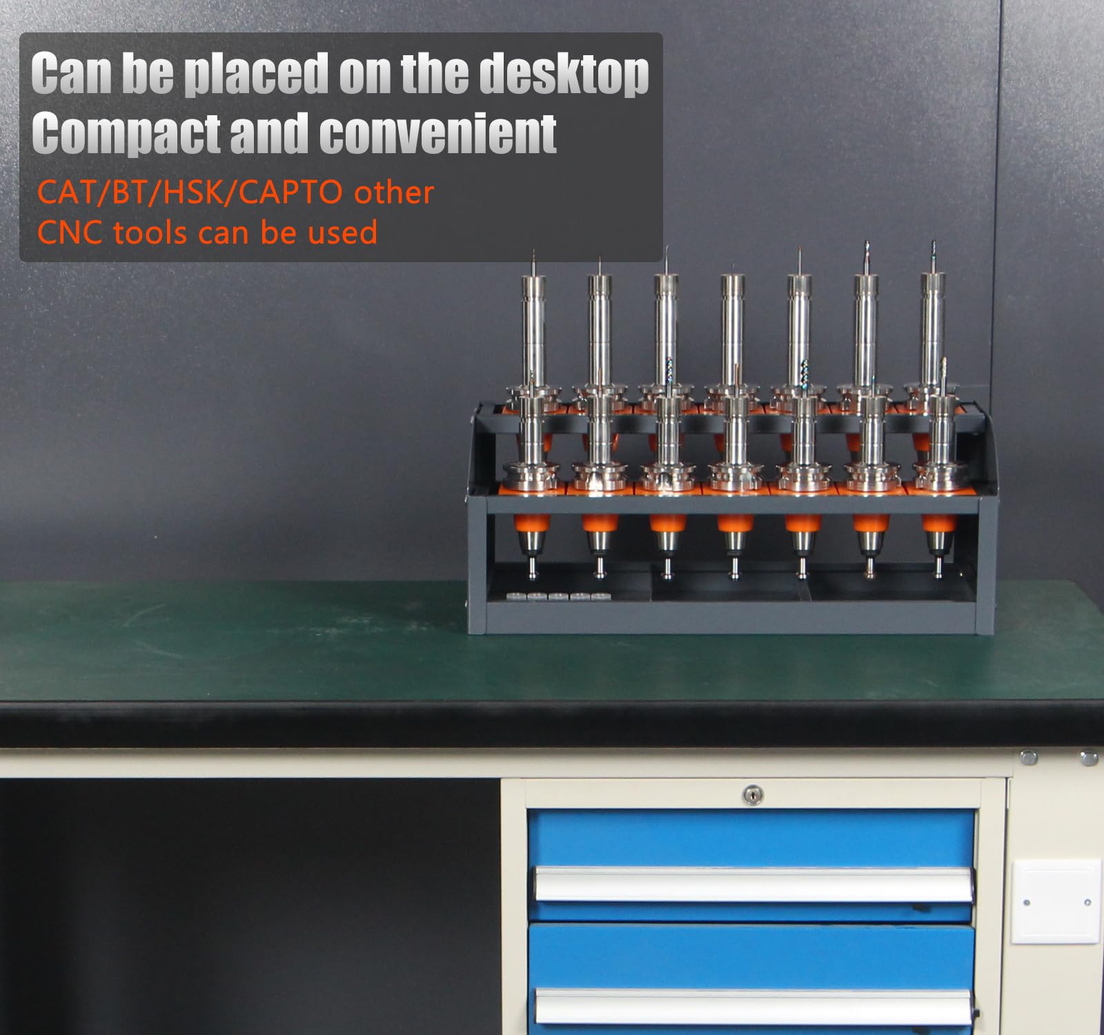 CAT40 CNC Tool Cart - Compact Desktop Storage for CNC Tools (14 Capacity) - Workshop & Garage Use