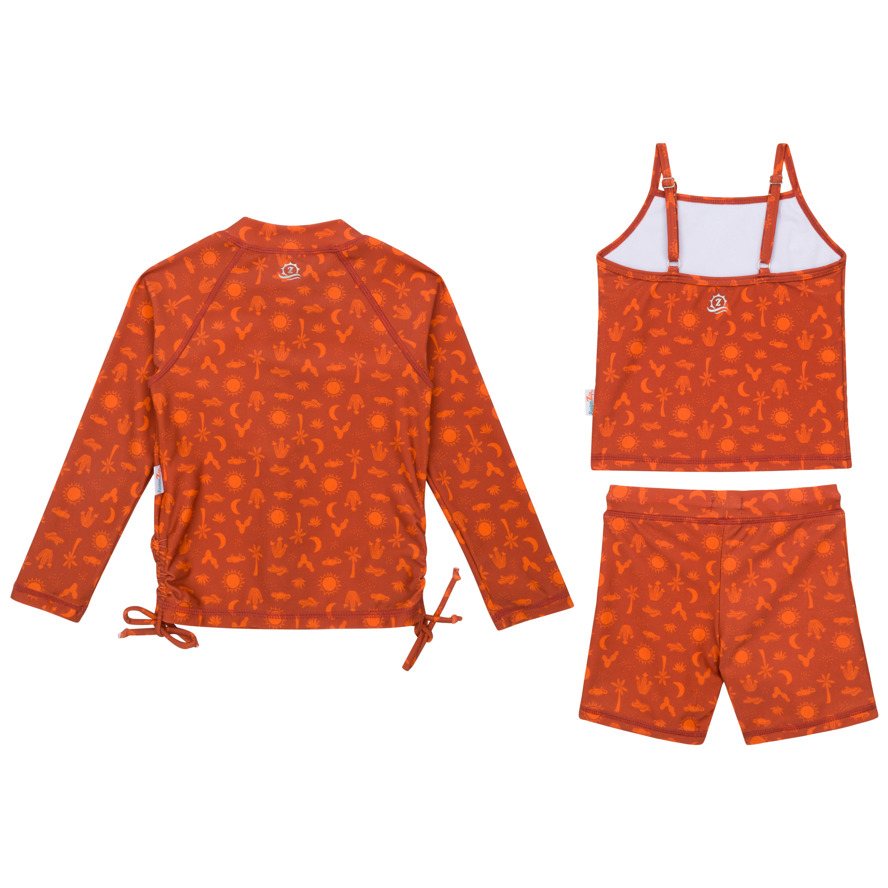 Girls Long Sleeve Rash Guard & Tankini Shorts 3-Piece Swimsuit Set | UPF 50+ Sun Protection | Desert Print | Beach, Pool & Water Sports Outfit