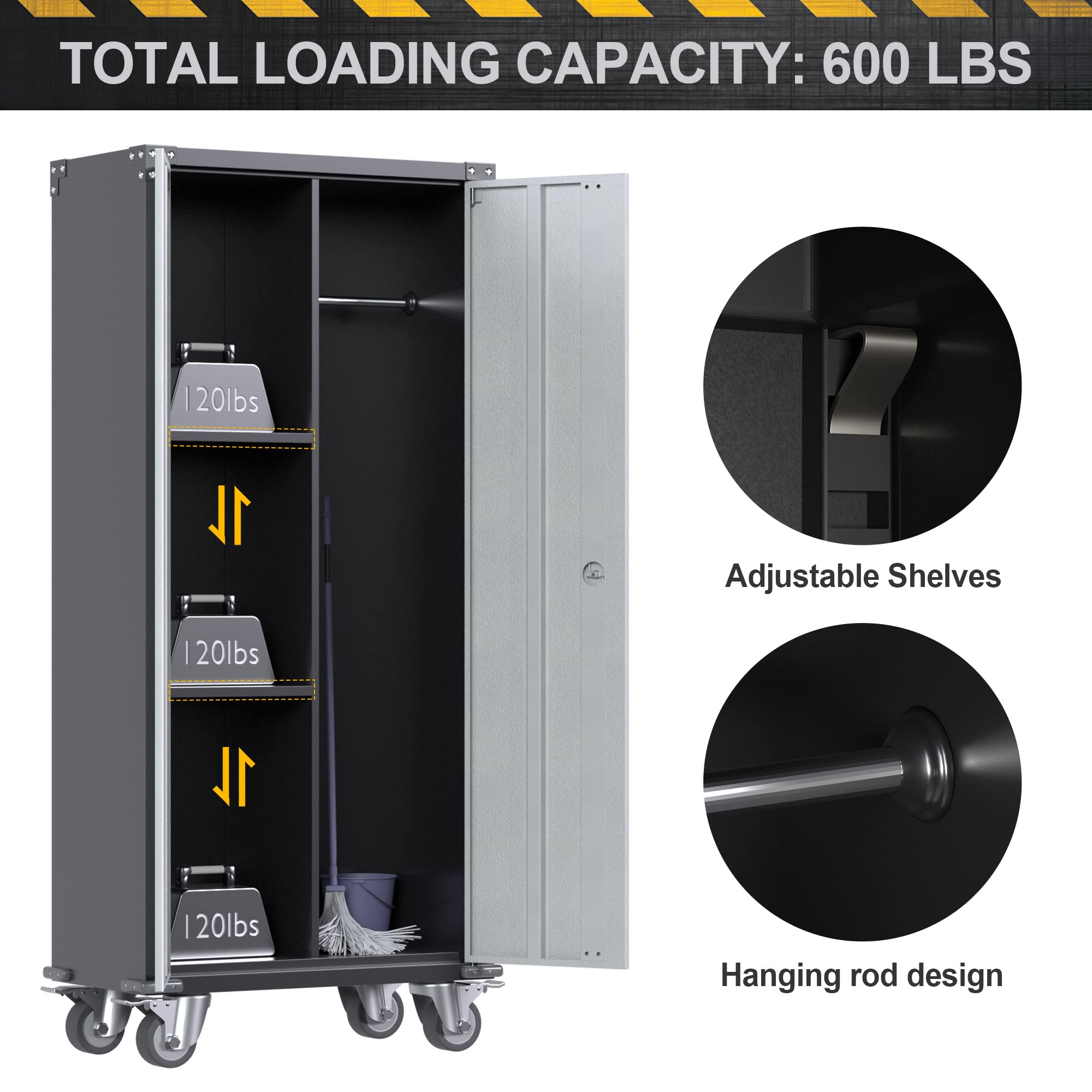 Heavy-Duty Metal Garage Storage Cabinet with Wheels - 71
