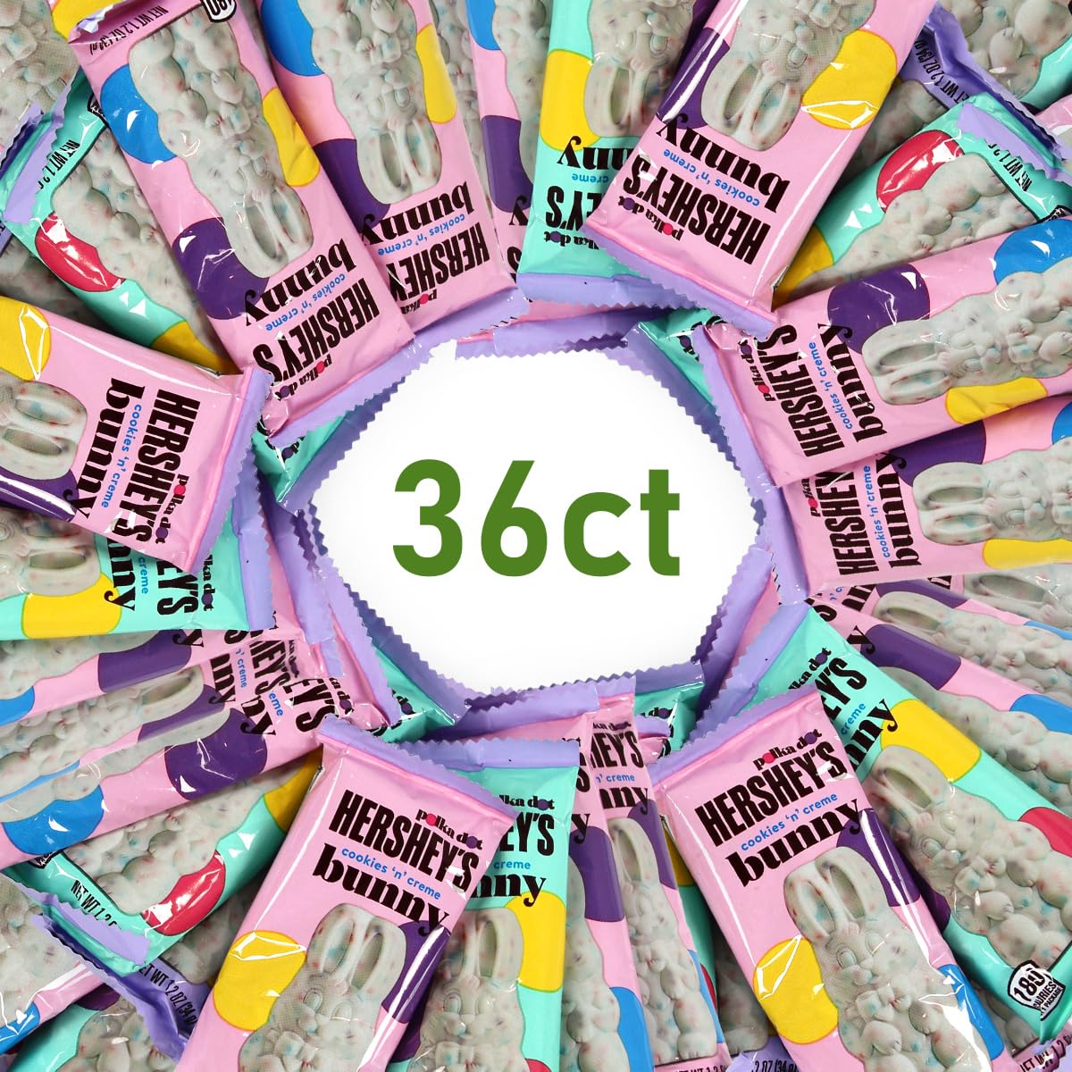 Hershey's Cookies 'n' Creme Polka Dot Bunny Easter Chocolate Candy - 36 Pack (1.2 Oz Each) - Perfect for Easter Baskets, Gifts, Party Favors & Holiday Treats - Delicious Milk Chocolate Bunny for Kids & Adults