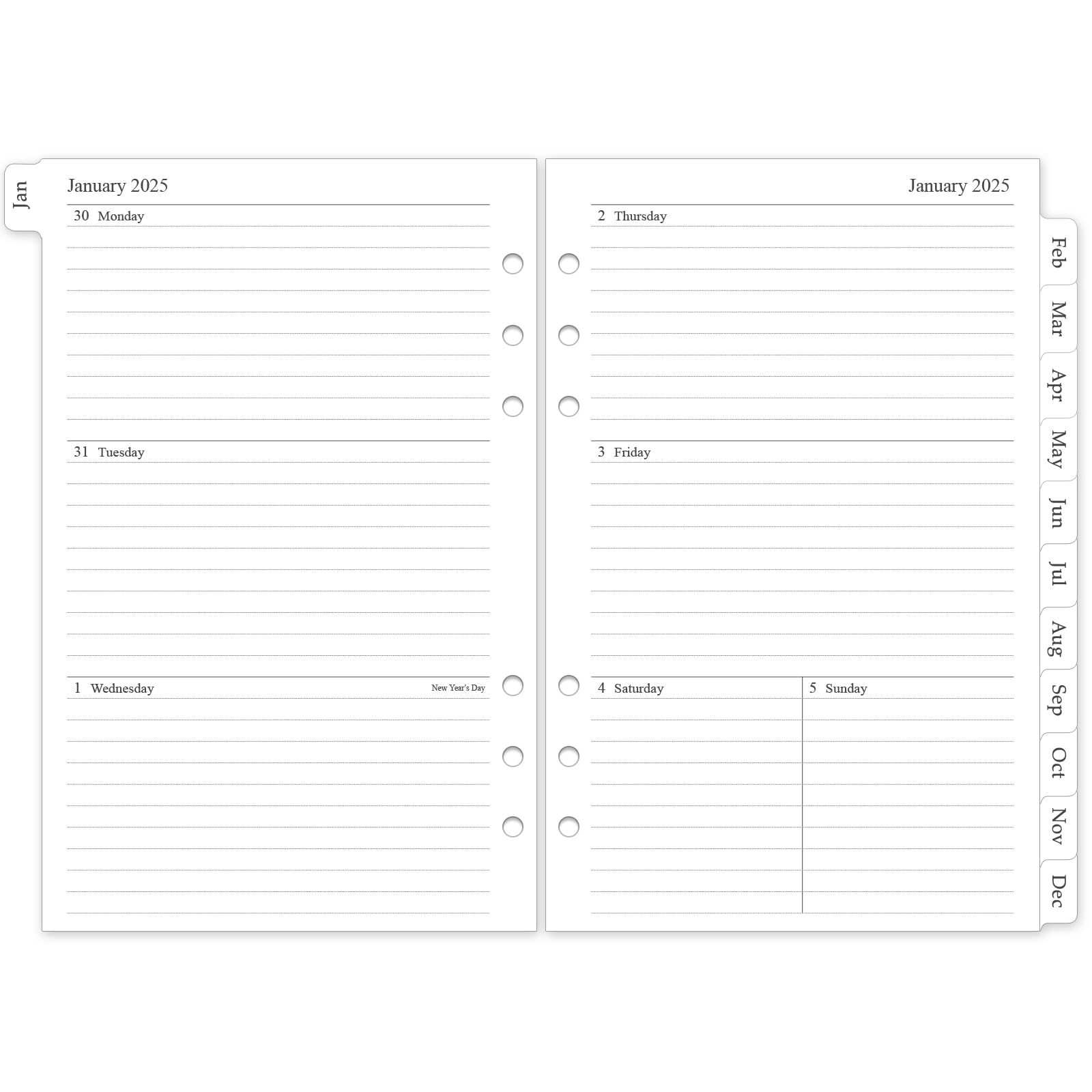 2025 Weekly & Monthly Planner Refill - A5 6-Hole Punched Planner Inserts (5.5