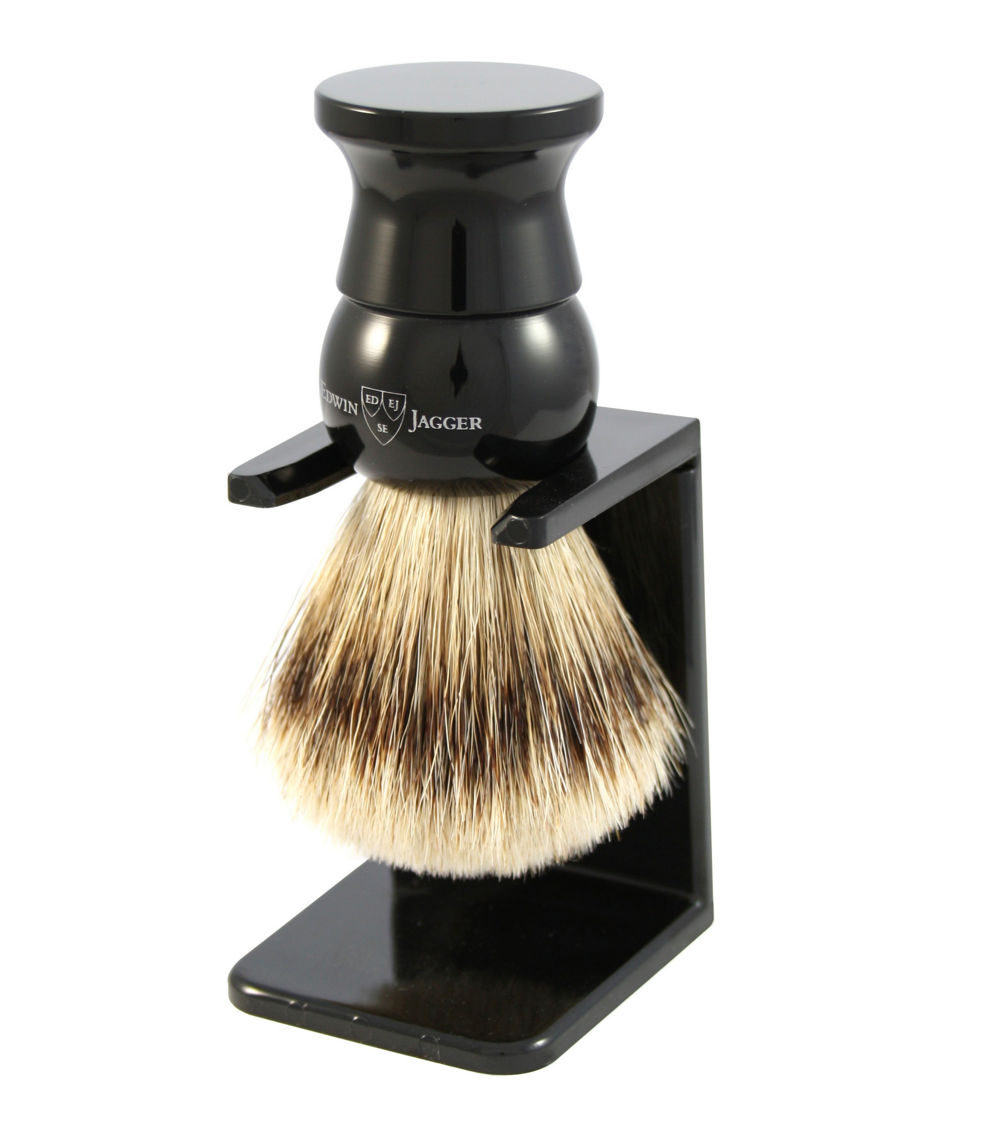 Edwin Jagger Best Badger Hair Shaving Brush with Drip Stand - Imitation Ebony Handle - Medium Size for Men's Wet Shaving & Grooming Kit - Perfect for Travel & Home Use