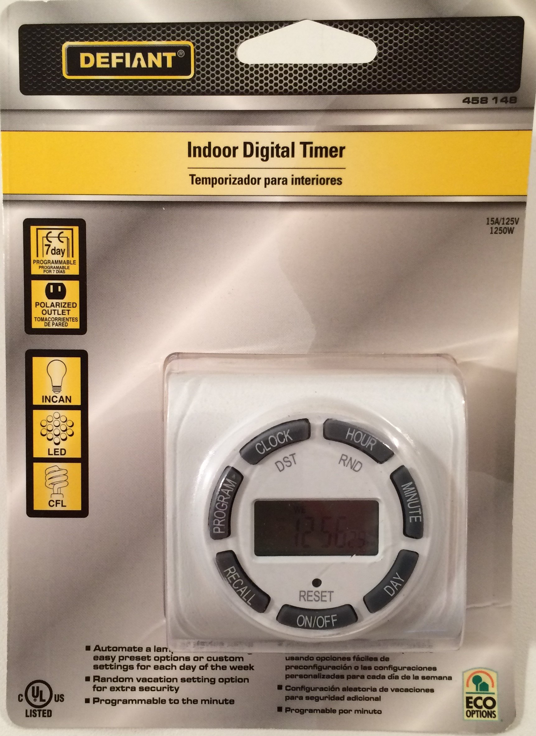 Defiant 15 Amp 7-Day Plug-In Digital Polarized Timer - Smart Home Automation for Lights, Appliances & Holiday Decorations - Indoor/Outdoor Use